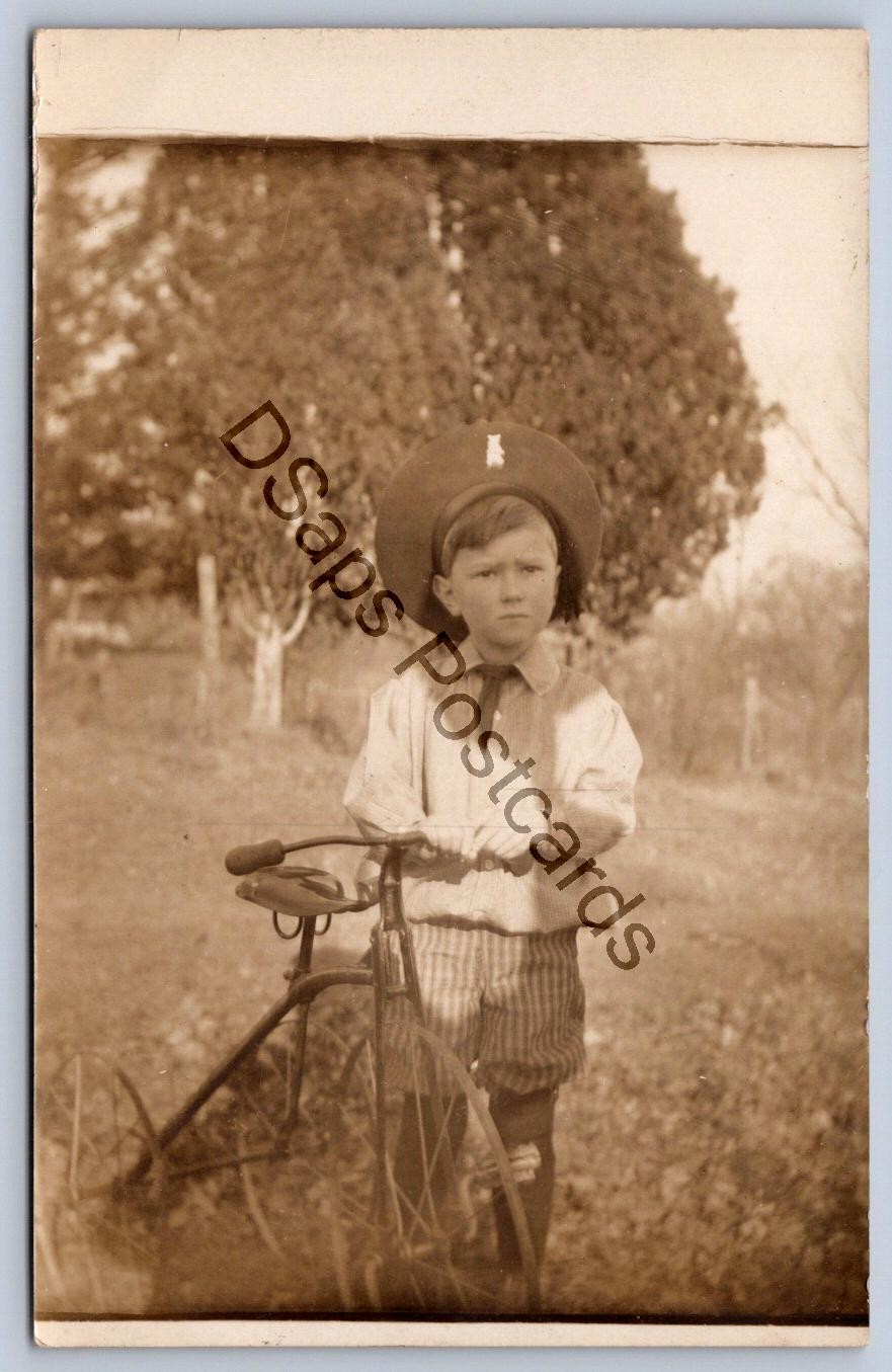 K67/ Interesting RPPC Postcard c1910 Young Well-Dressed Boy Tricycle 57
