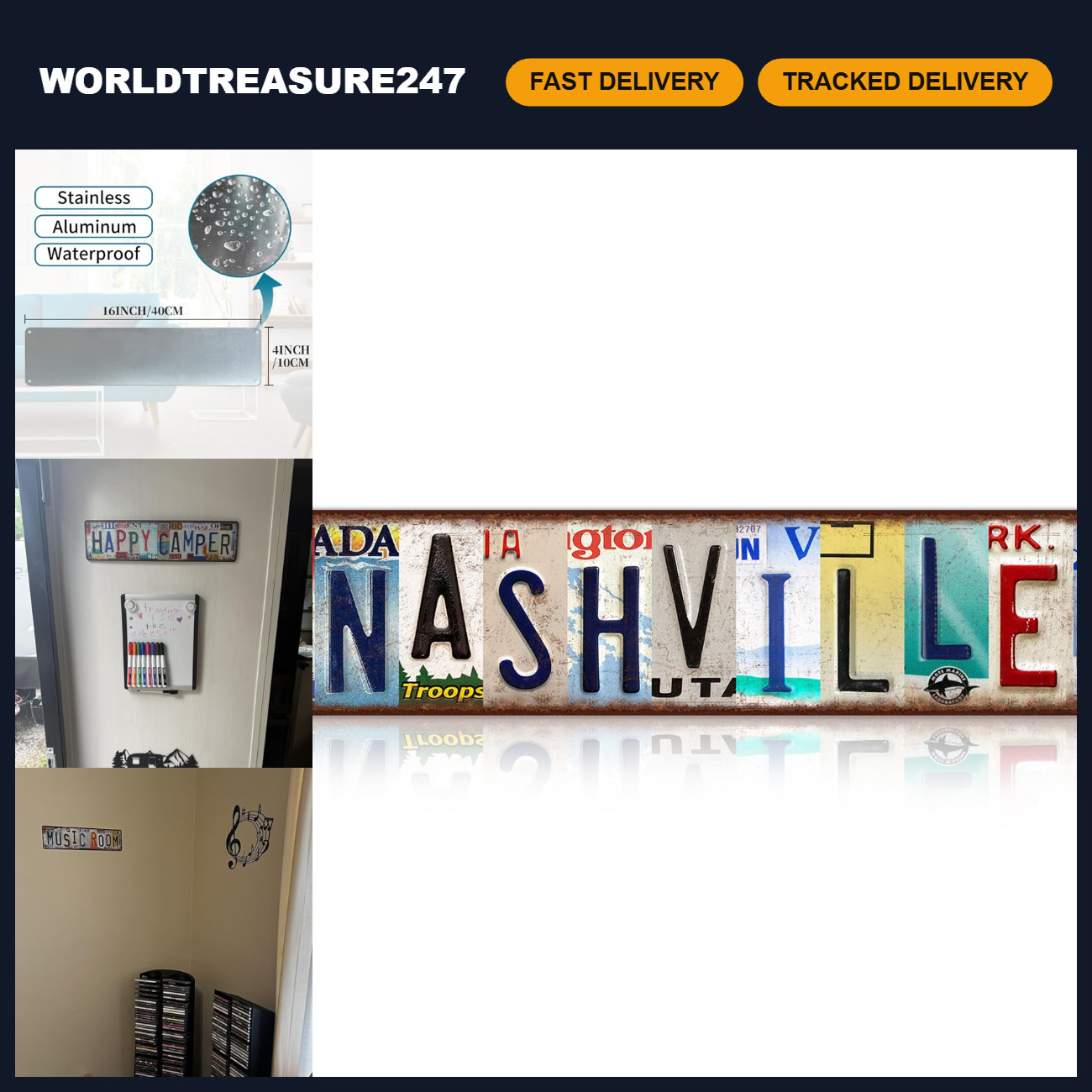 Vintage Nashville Wall Decor - Music City Metal Tin Street Signs for Home Decor