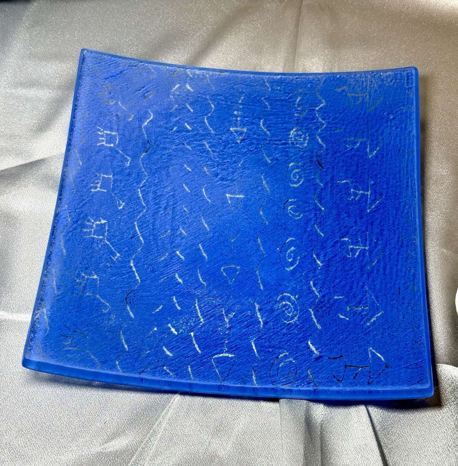 ANNIEGLASS. 1988-89  Cobalt Blue 1/2” Thick 10” SQUARE PLATE/TRAY~ Signed