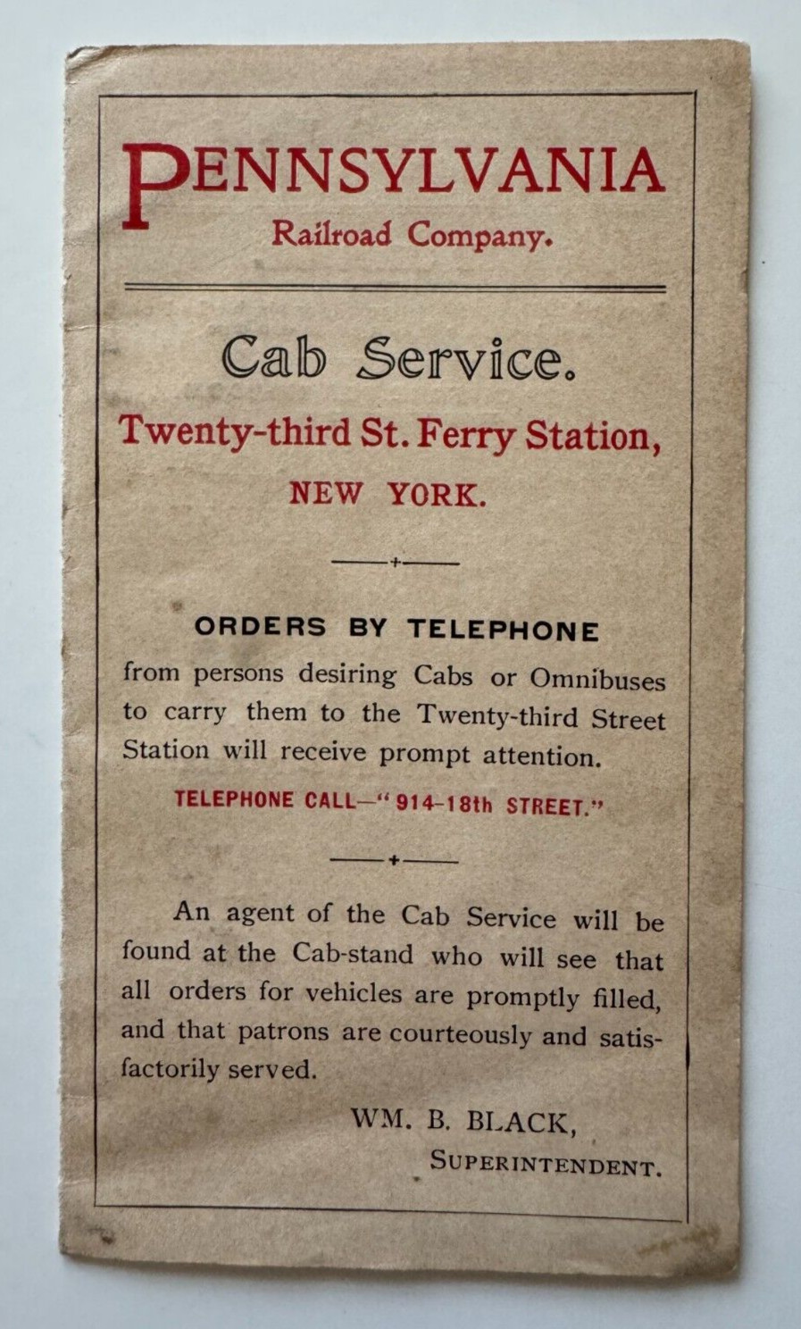 ca 1900s Pennsylvania Railroad New York Cab Service Map Brochure 23rd St Ferry
