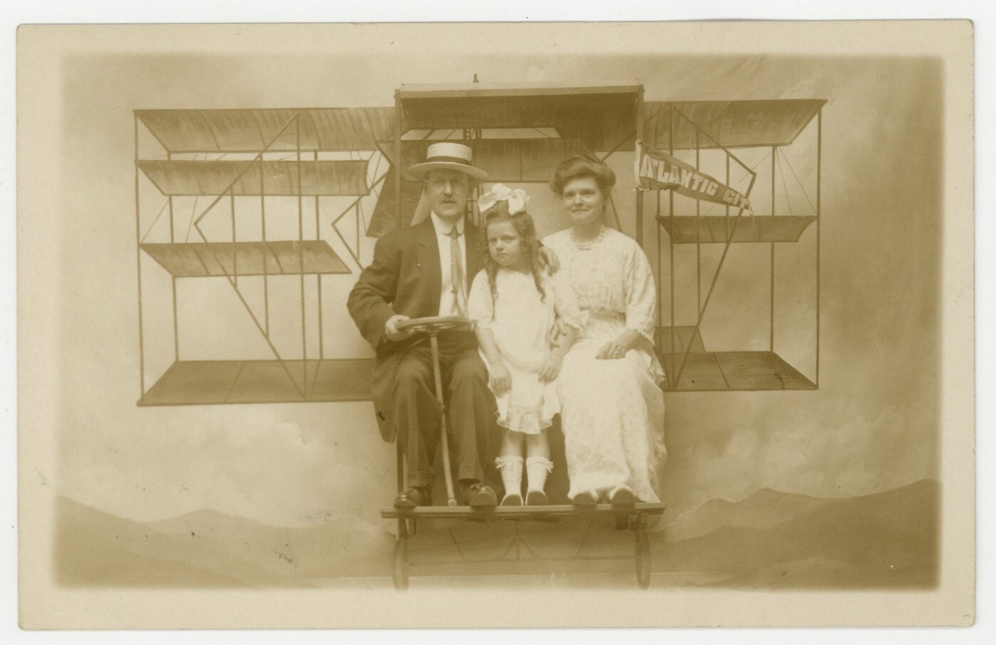Antique Airplane Prop Photo 1910 Atlantic City Boardwalk Family Aviator Plane