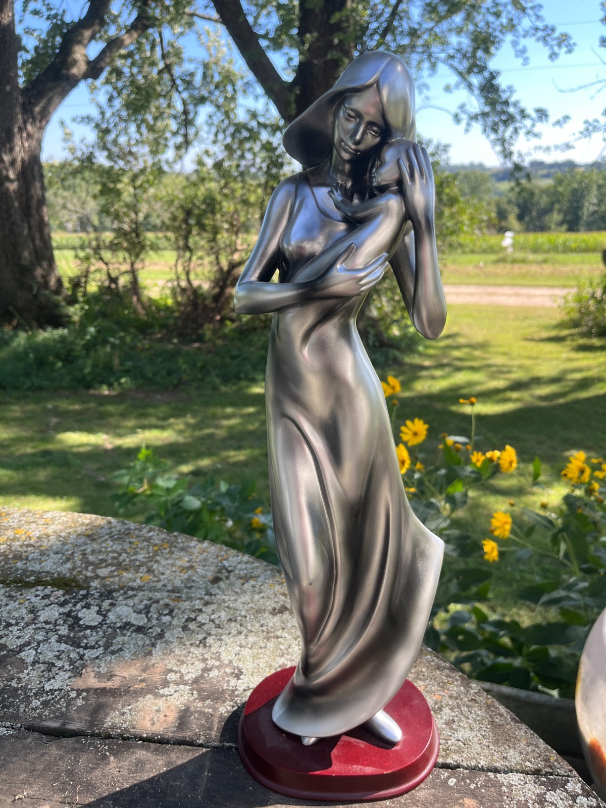 Herco Silver Tone Mother & Baby Figurine Art Deco/Nouveau Style 18.75\