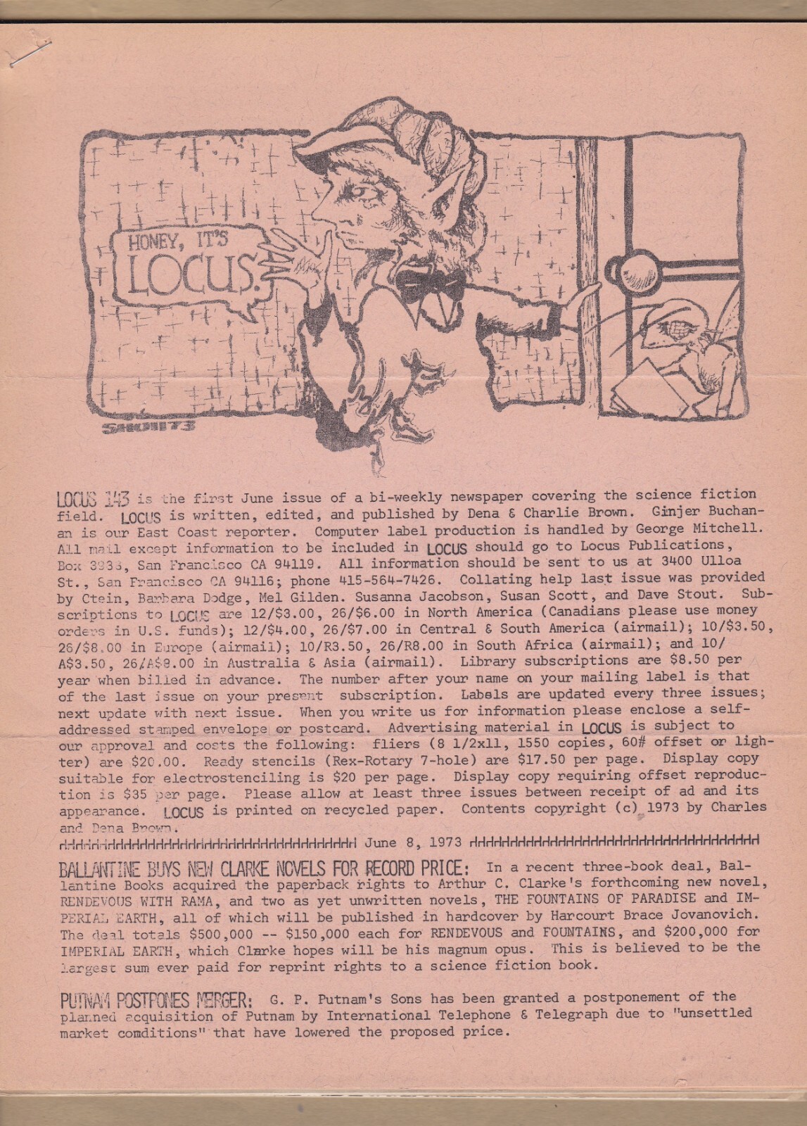 Locus #143 (1974) - Tim Kirk & James Shull art / original owner Locus #143 (1974) - Tim Kirk & James Shull art / original owner