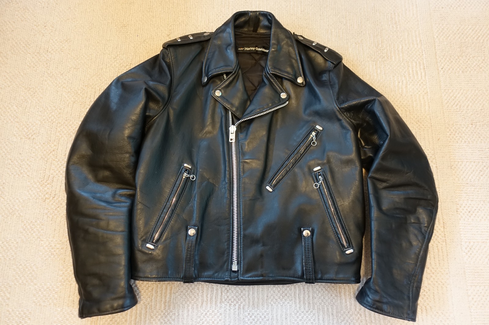 1970s AMF Harley Davidson Leather Motorcycle Men\'s Jacket Size: 42 REG.