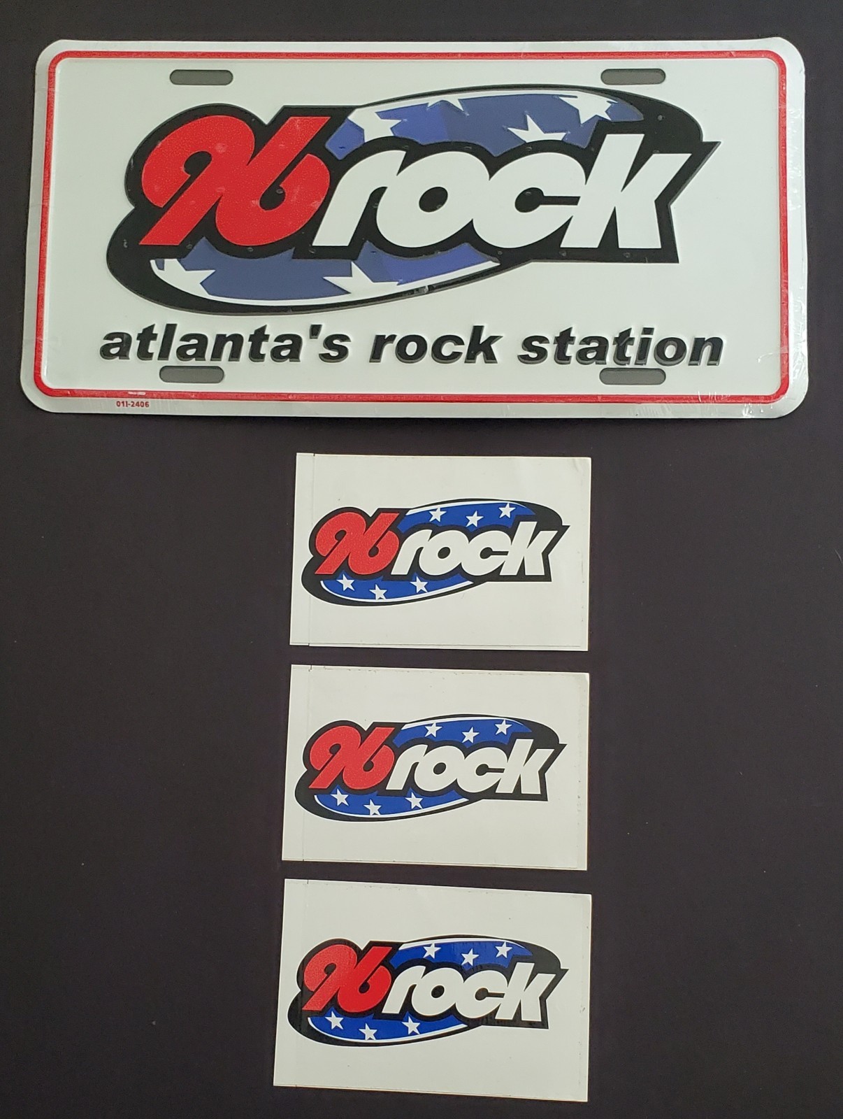 Vintage 96 Rock License Tag Atlanta Rock Station New Sealed & 3 Bumper Stickers