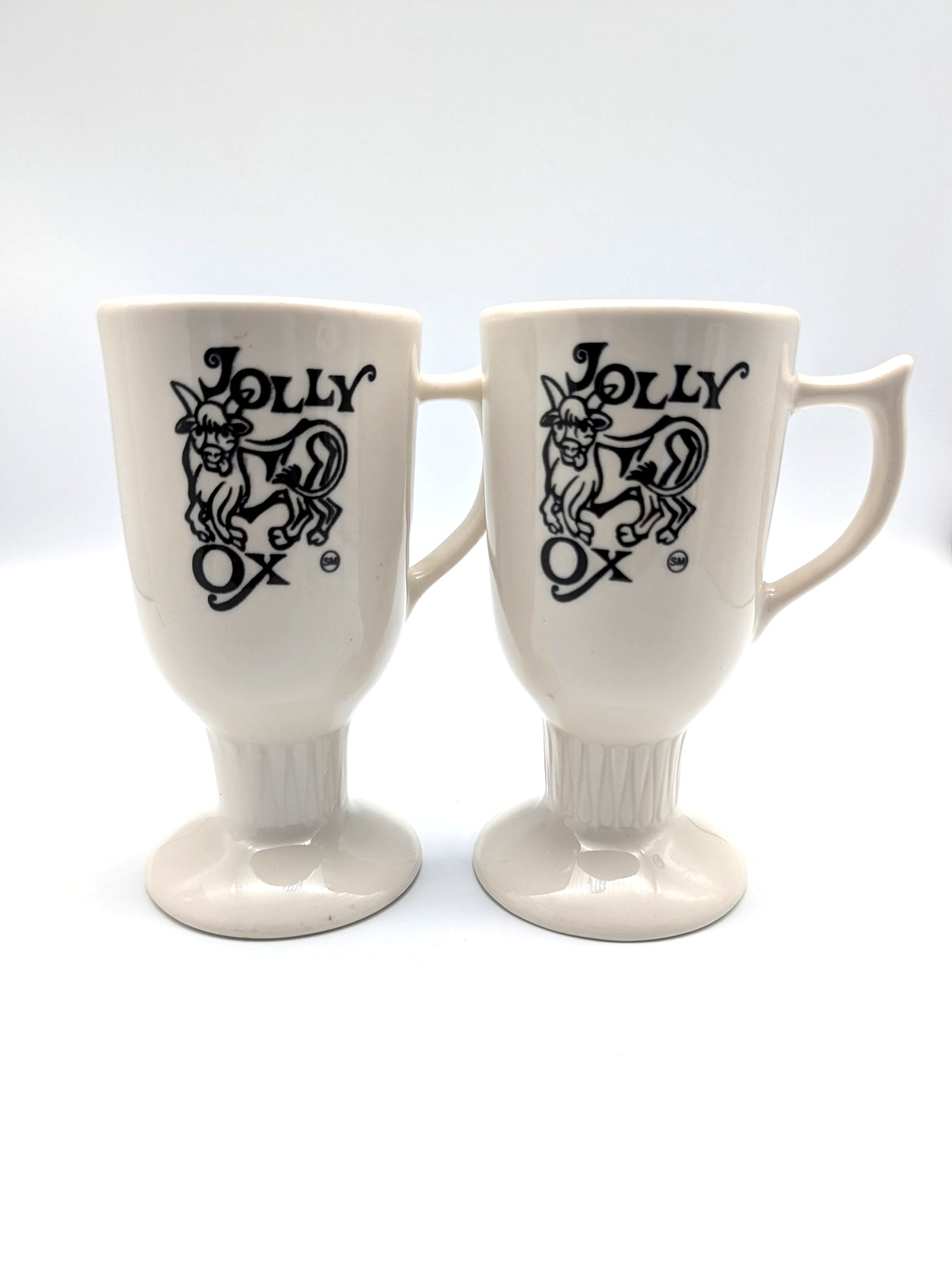 1970s Jolly Ox Pedestal Restaurant Ware Mugs by Sterling China - Set of 2 - USA
