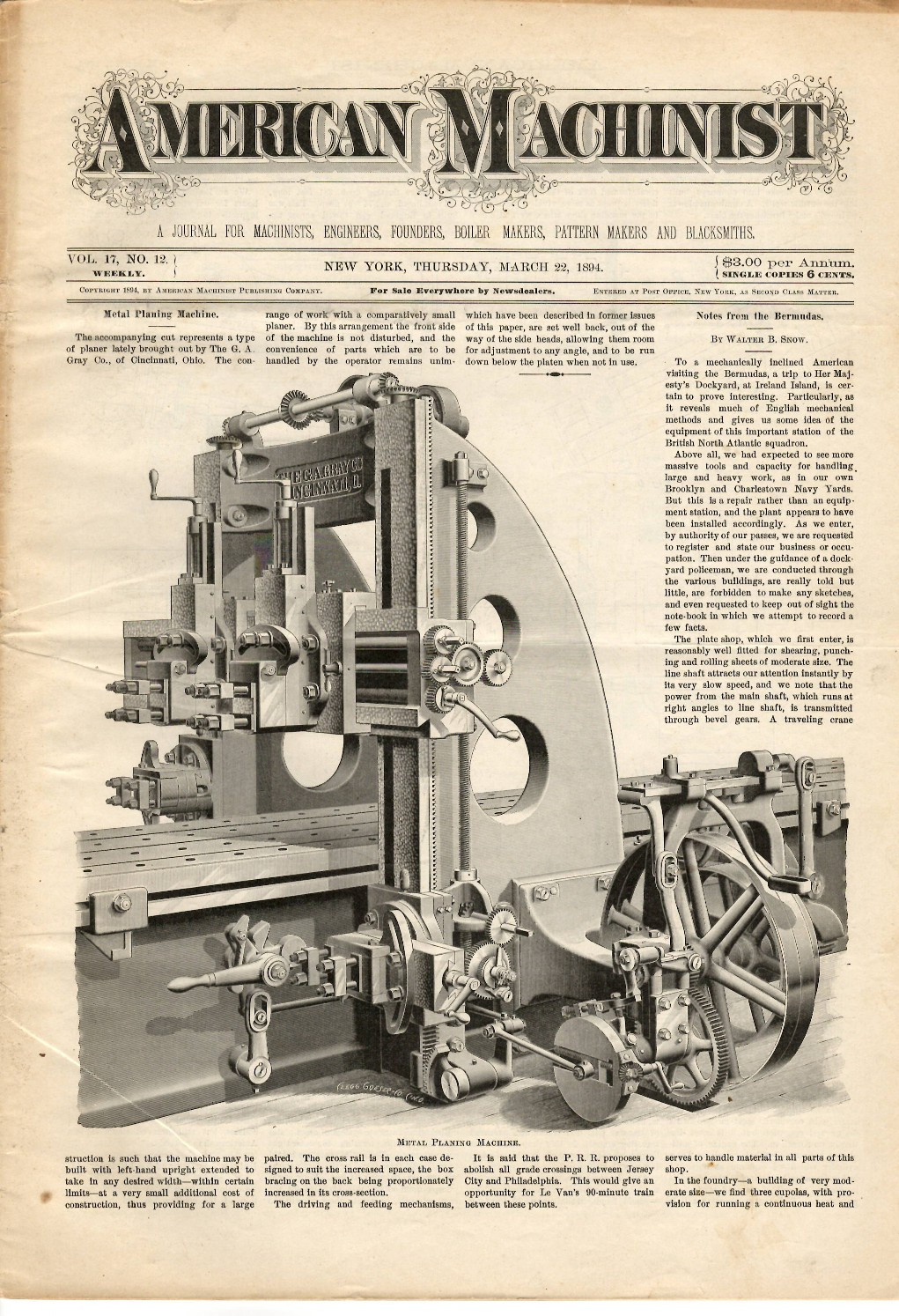 American Machinist Magazine March 22, 1894 incredible front cover American Machinist Magazine March 22, 1894 incredible front cover