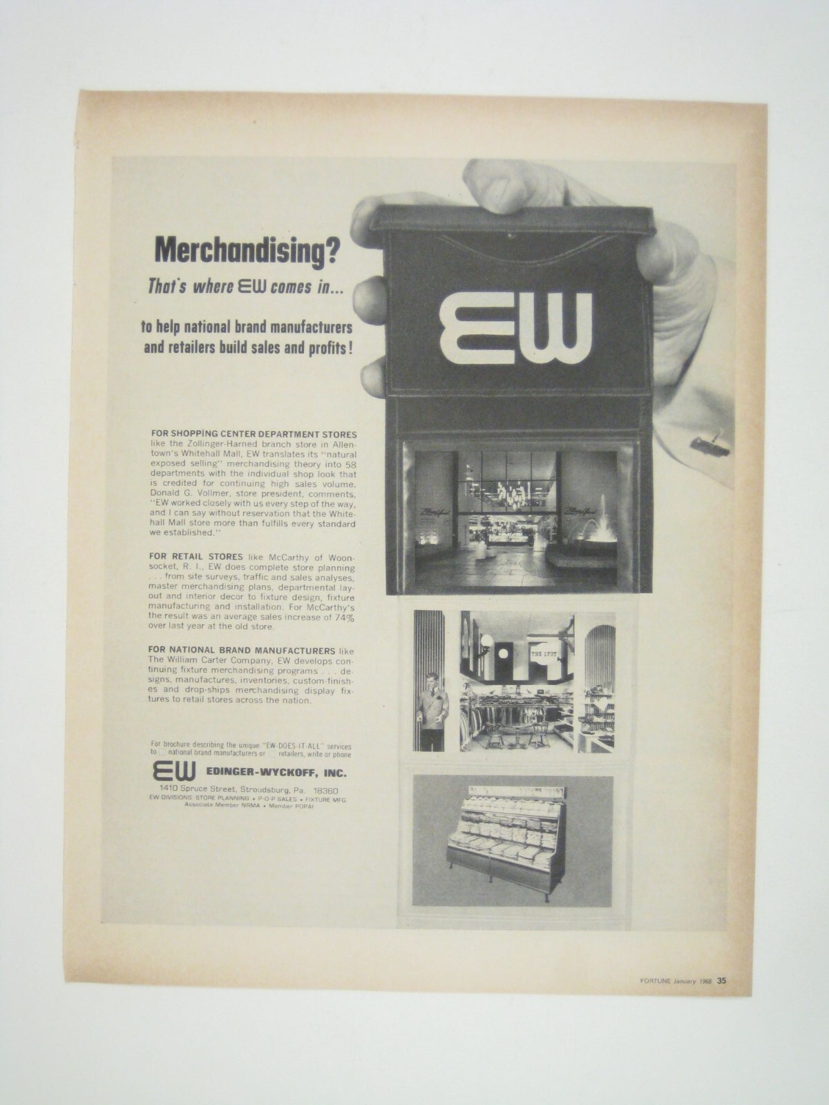 Vintage 1968 EW Ebinger-Wyckoff Inc Advertising Print Merchandising Store