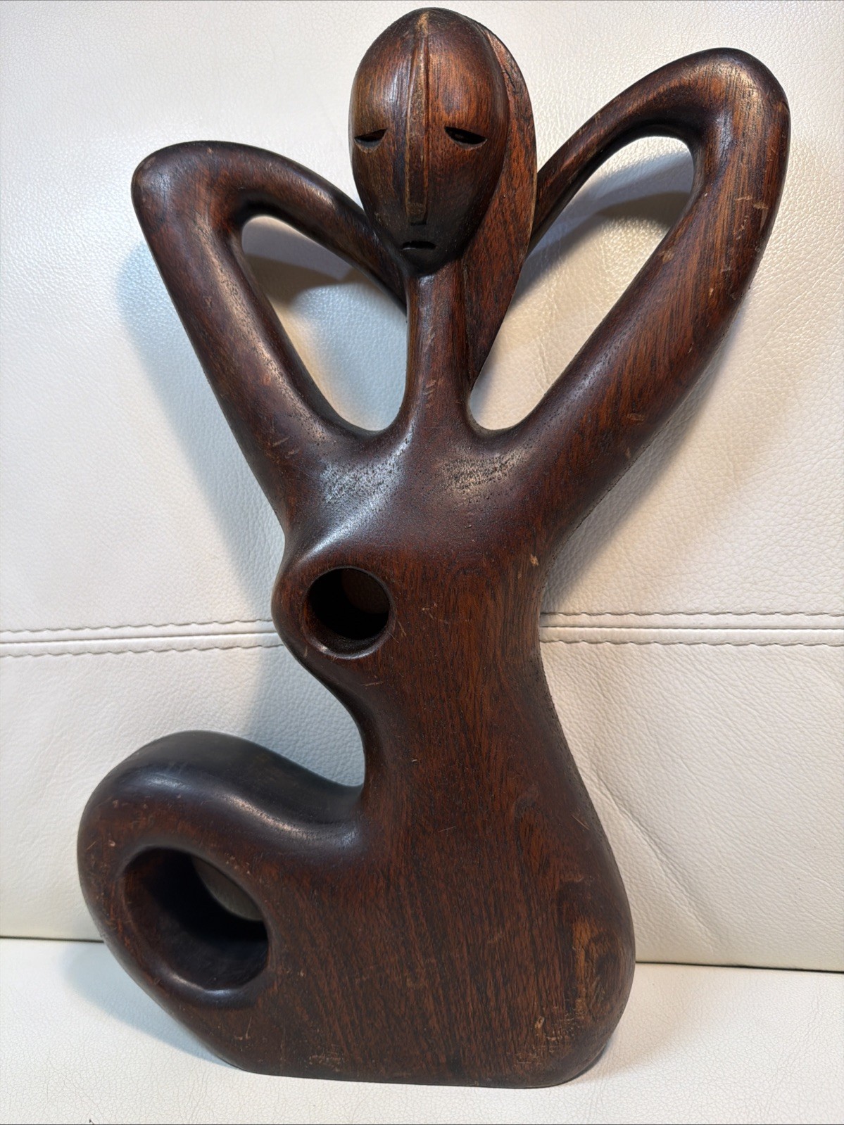 Vintage 1960s Abstract Modernist Woman Dark Wood Carving 14” Signed Numbered Vintage 1960s Abstract Modernist Woman Dark Wood Carving 14” Signed Numbered