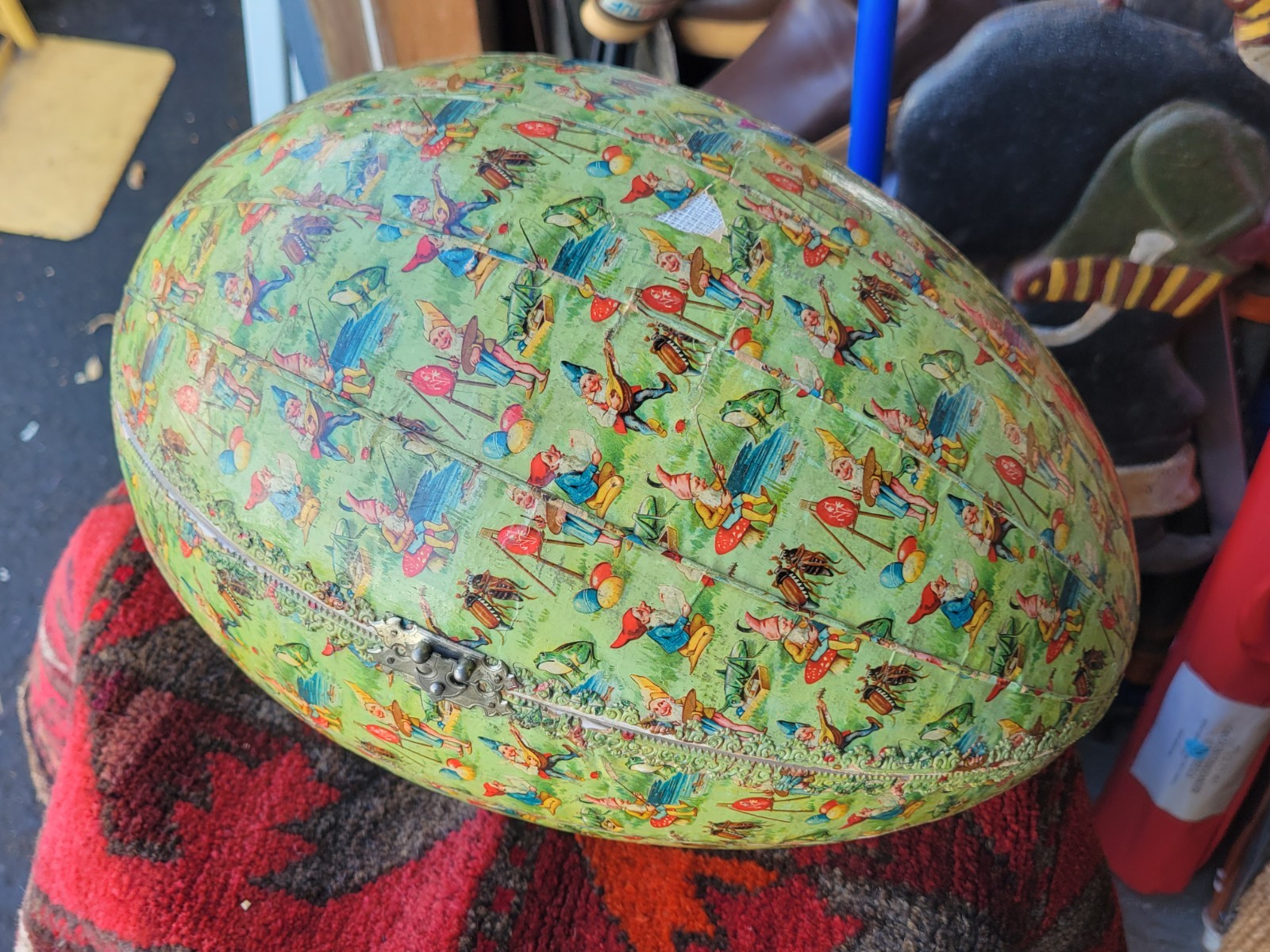 Vintage?Antique?Giant Paper Mache XL Hinged Easter Egg Jumbo Container**L@@K**