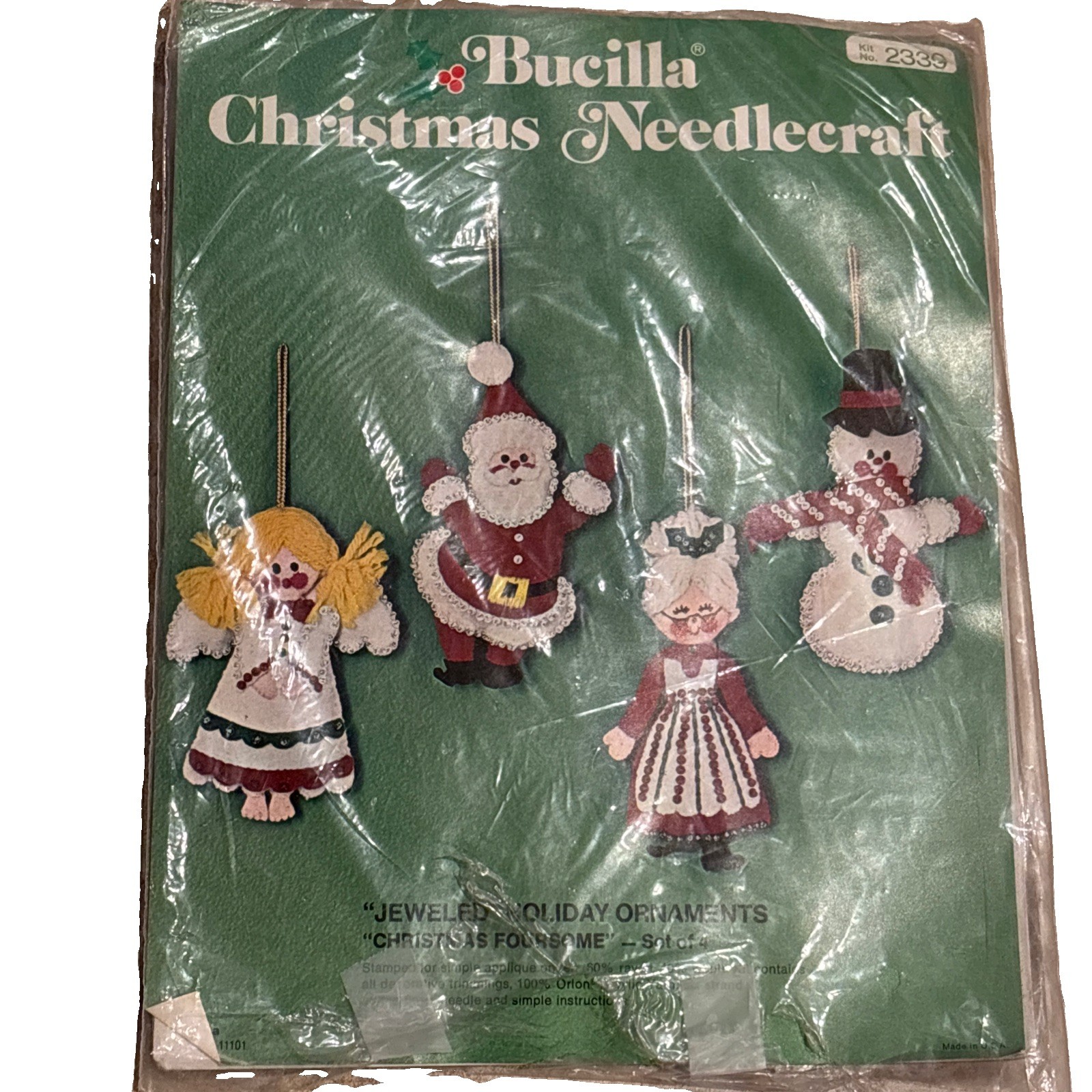 Vtg Bucilla Needlecraft Felt Jeweled Christmas Foursome Kit 2339 READ