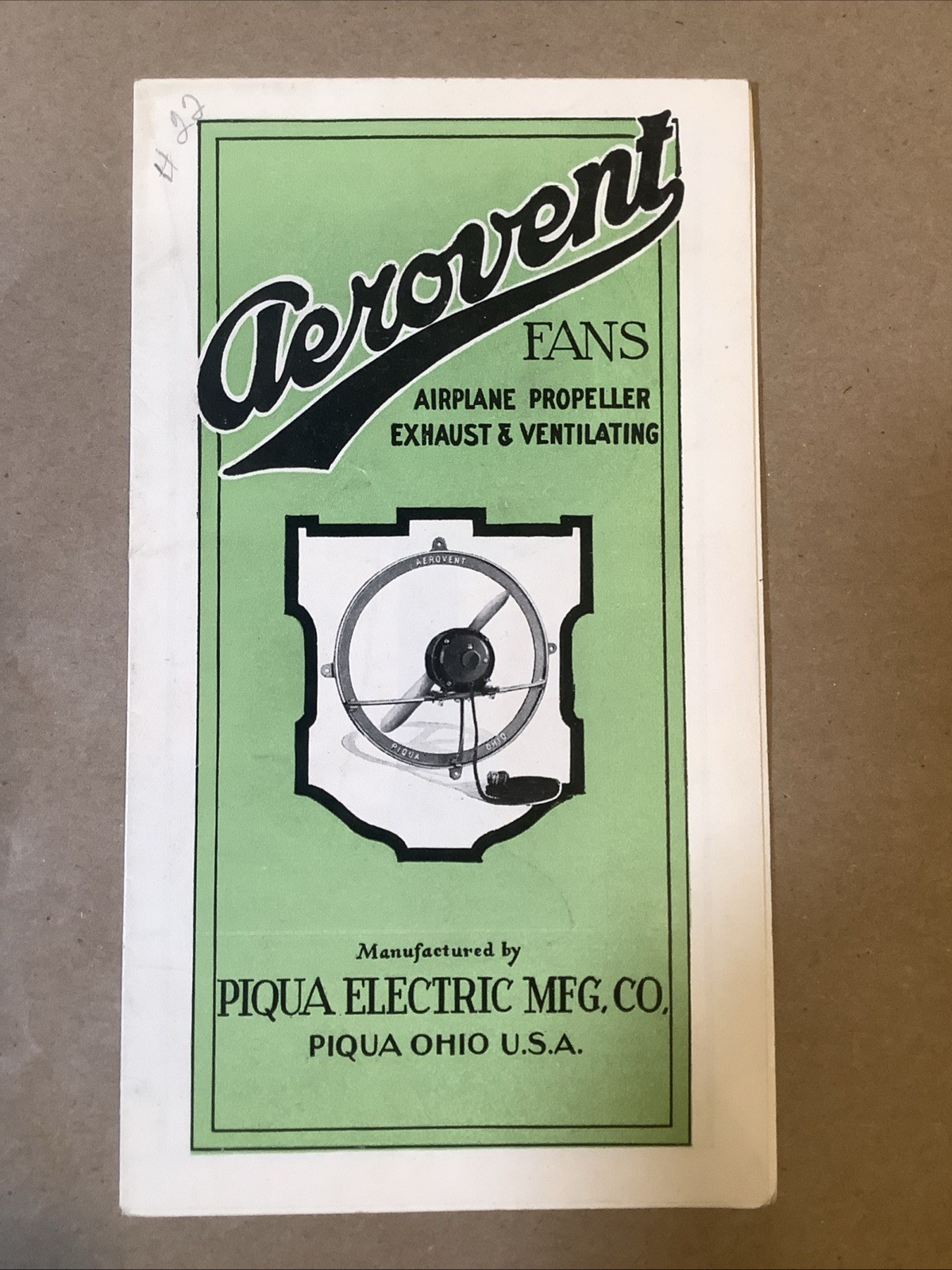 Vintage Aerovent Fan Brochure Piqua Electric MFG Co. Piqua Ohio INV-P0197