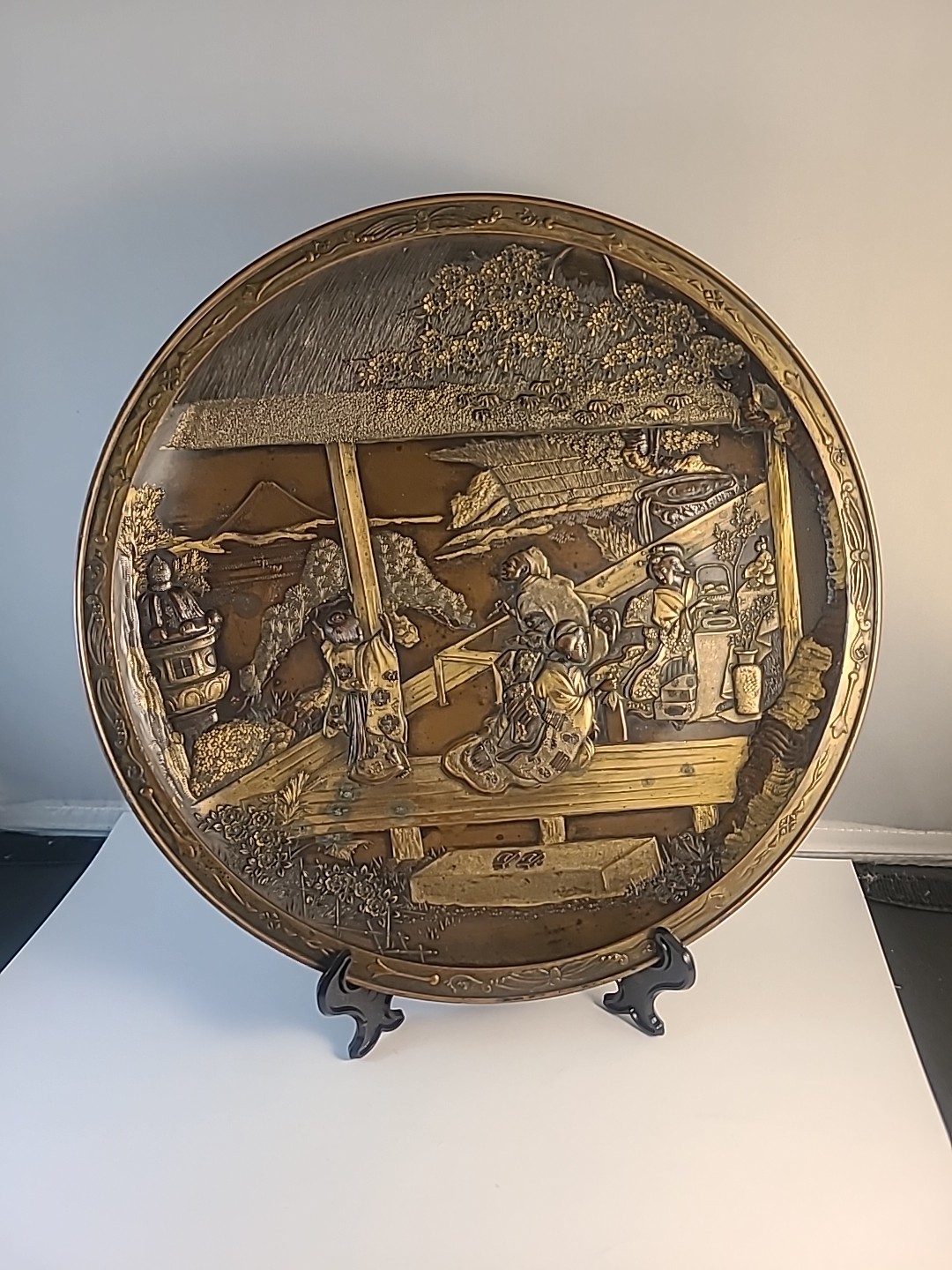 Vintage Bronze , Brass , Gold ,plate  Japanese Meiji Period, Hand made Art