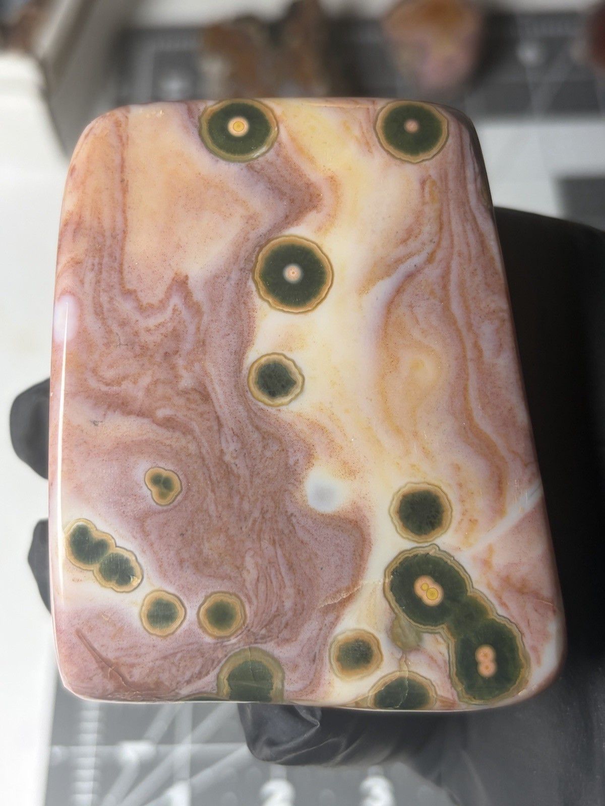 Gorgeous Ocean Jasper Free Form Old Stock Vein 1 Orbs Pink