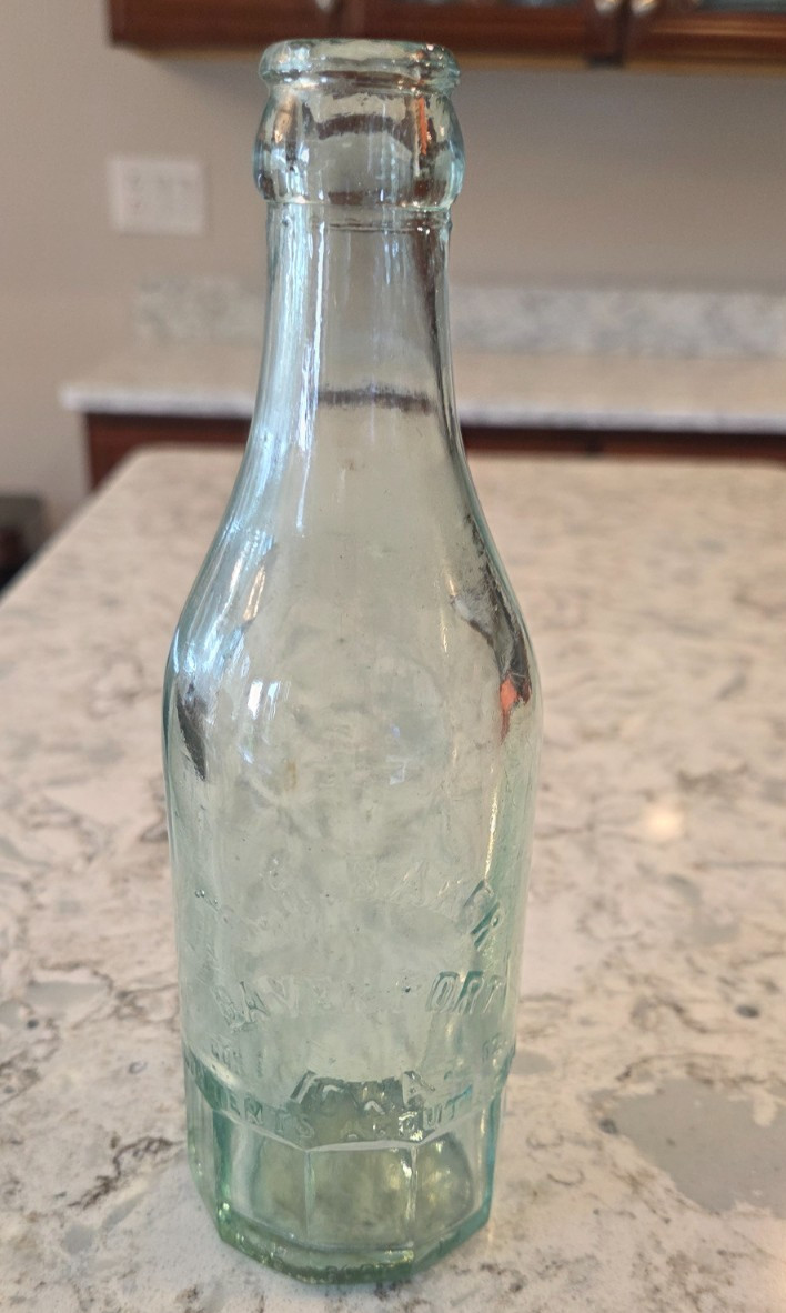 Antique D H Baker Soda Pop Bottle Davenport Iowa Embossed Aqua c.1910s  8oz RARE
