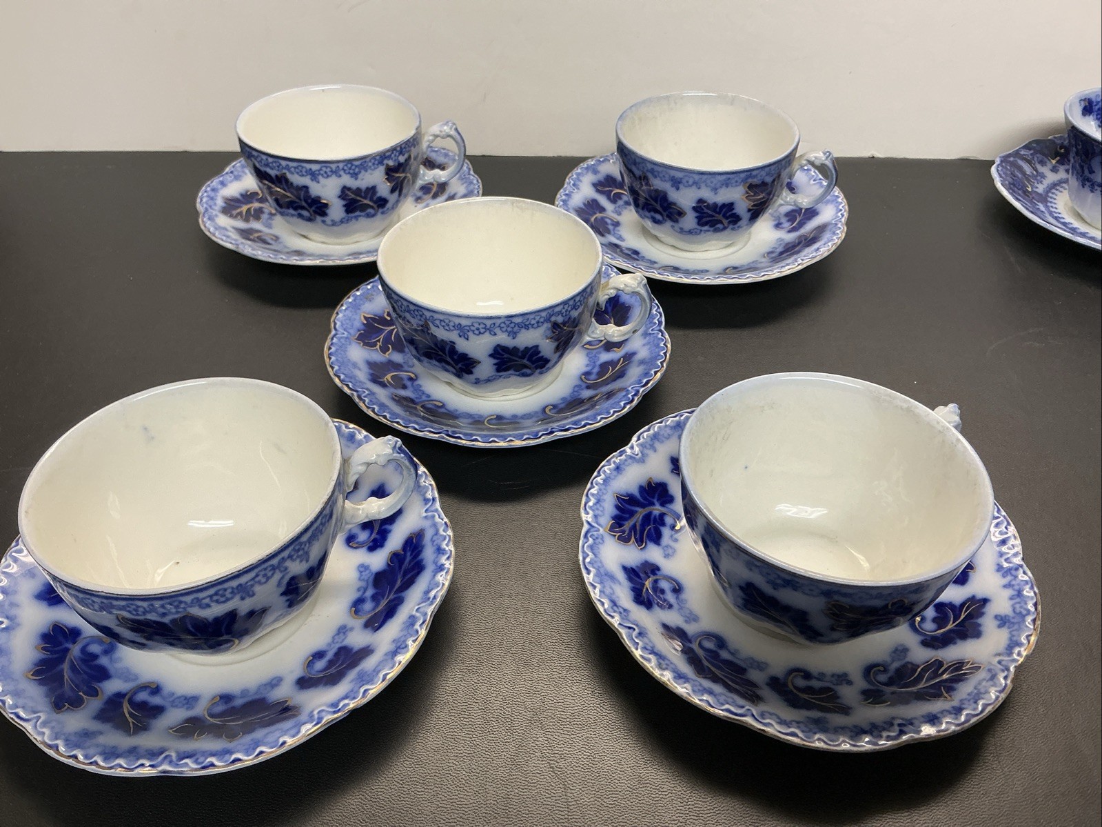 Antique Flo Blue 15 Pieces-6 Tea Cups & Saucers Sets & 1 Cup 2 Saucers Lot 15 Pc
