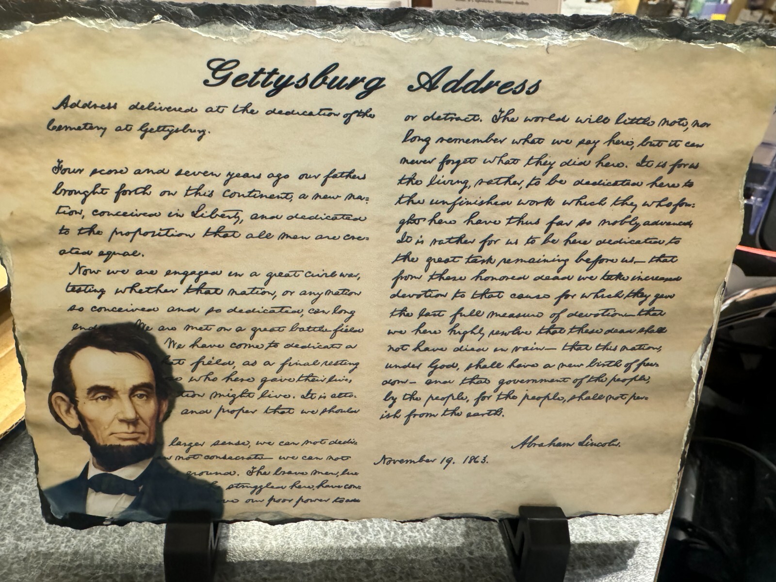Abraham Lincoln - Gettysburg Address slate