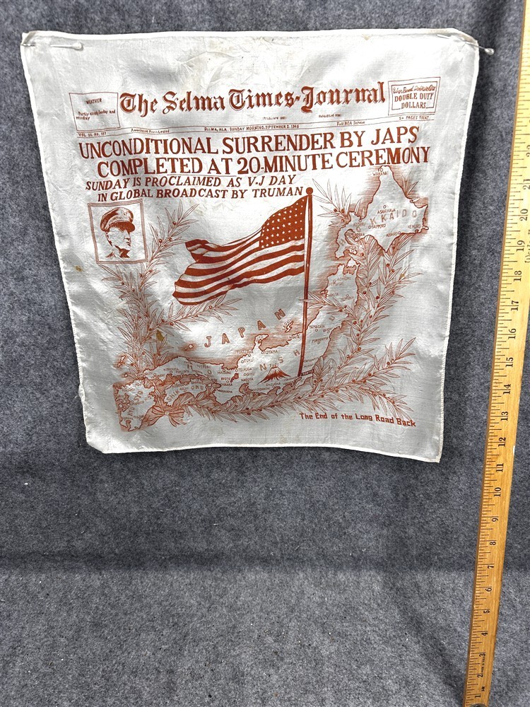antique WWII silk banner dated sept 2, 1945, Unconditional Surrender original 