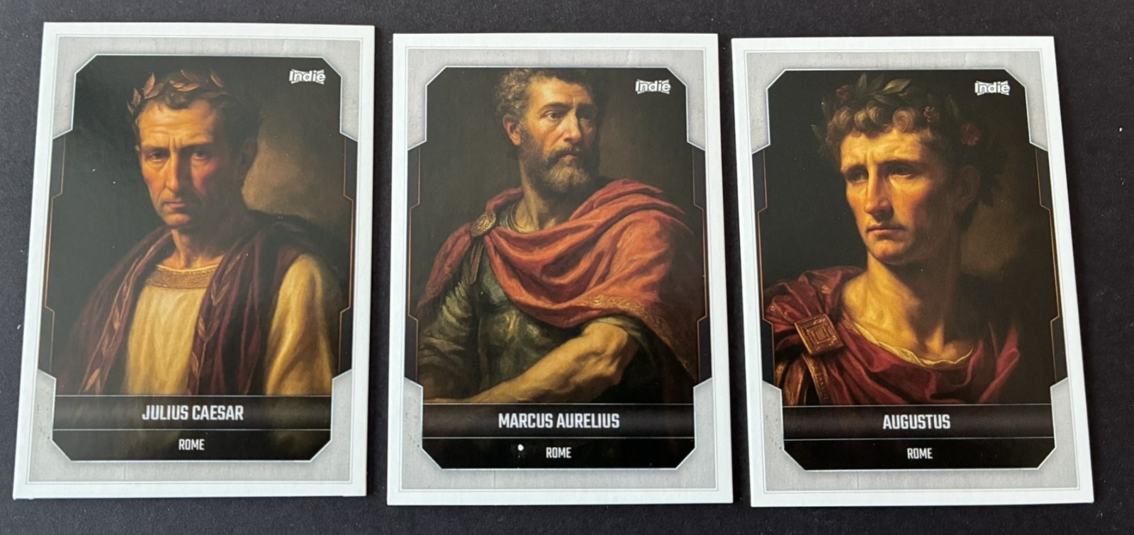 Julius Caesar, Augustus, Marcus Aurelius  Roman Leaders Indie  Collector Cards