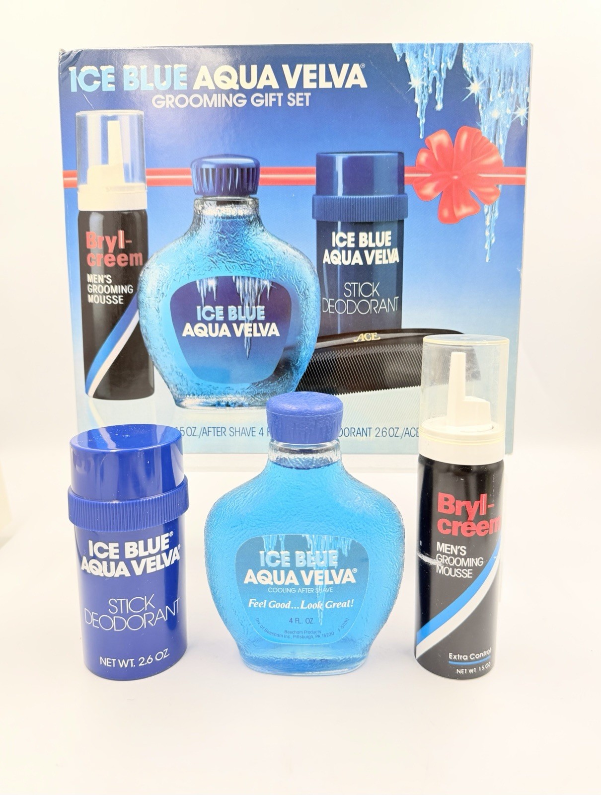 Vintage Aqua Velva Ice Blue Set After Shave, Stick Deodorant Bryl-Creem -NO COMB