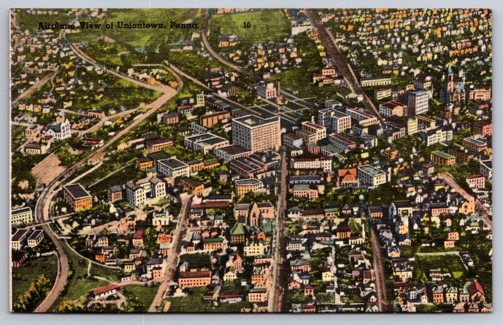 Uniontown Pennsylvania Aerial View Vintage Postcard c.1940