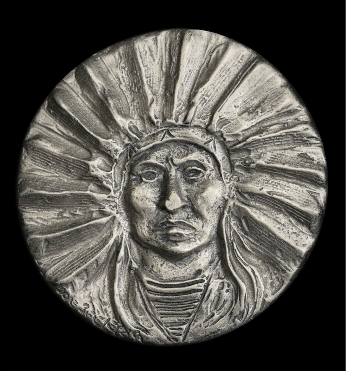 Rare Eddie Basha Joe Beeler - 3” Pewter Medallion - 1997 Full Headdress #1482 Rare Eddie Basha Joe Beeler - 3” Pewter Medallion - 1997 Full Headdress #1482