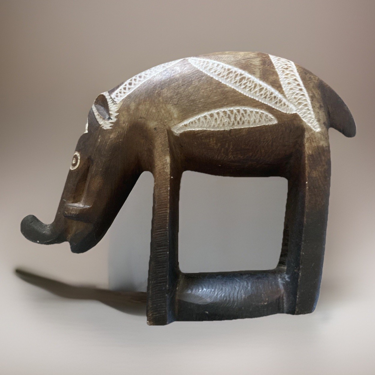 Vintage Hand-Carved Stone Wooden Warthog Wild Boar Figurine Tribal Folk Art 6”