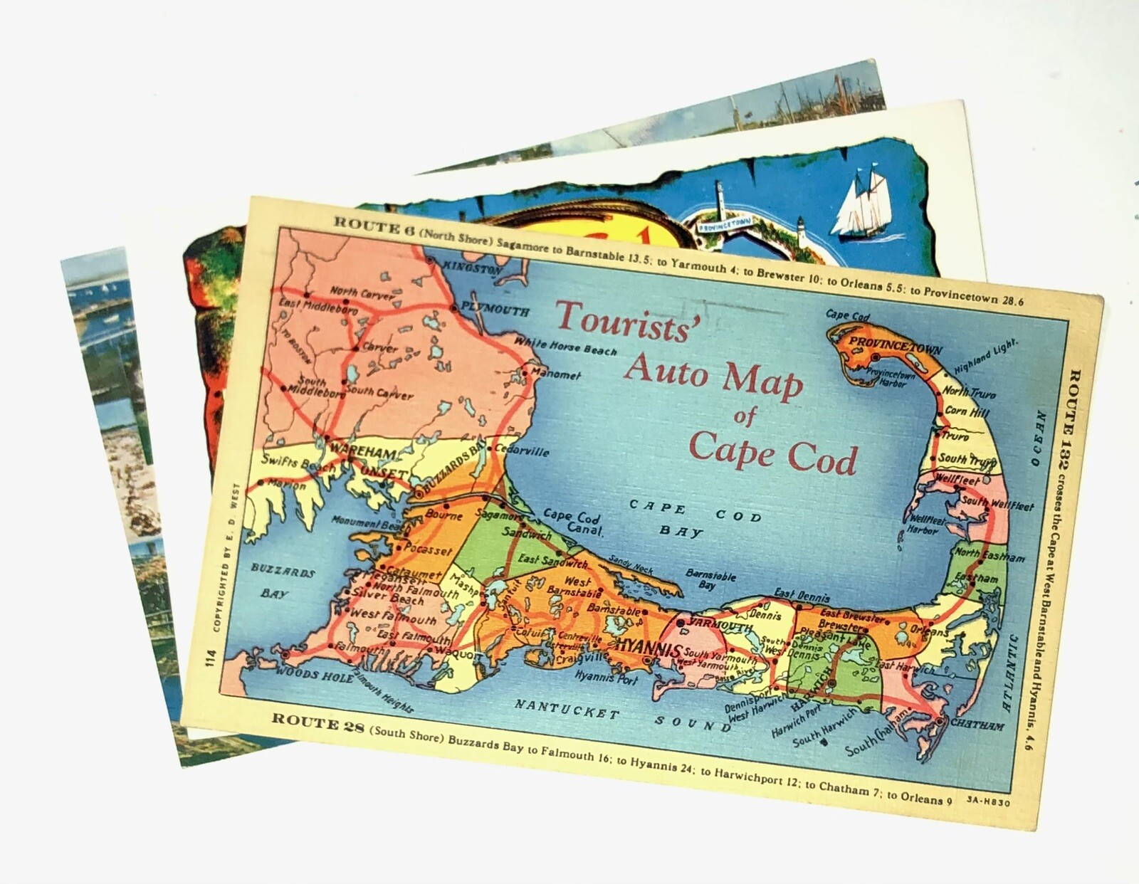 Lot of 3 Postcards Cape Cod Massachusetts Pictorial Auto Map Multi Views