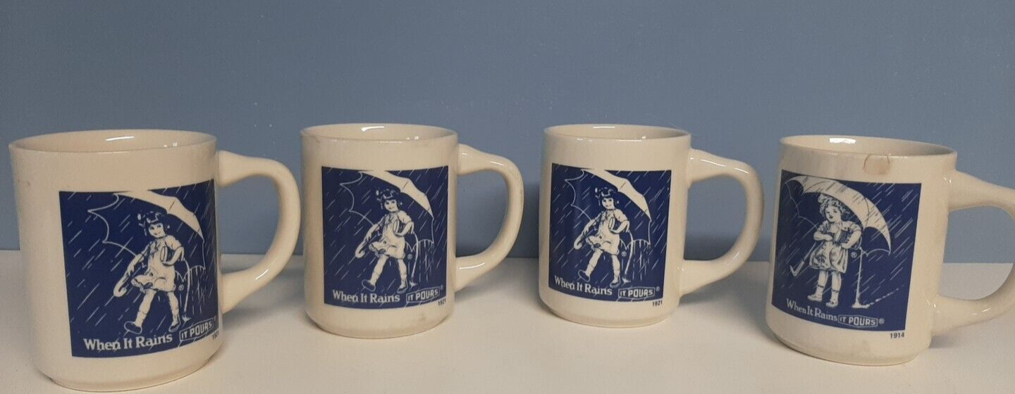 Vtg Morton\'s Salt Coffee Mugs Lot Of 4 Ceramic C Handle