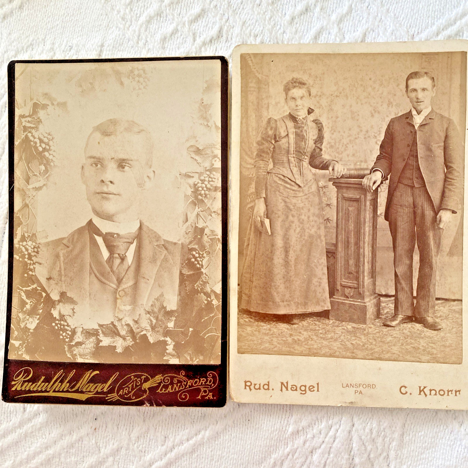 Cabinet Photos CDV Victorian Edwardian Couple by Rudulph Nagel LANSFORD PA
