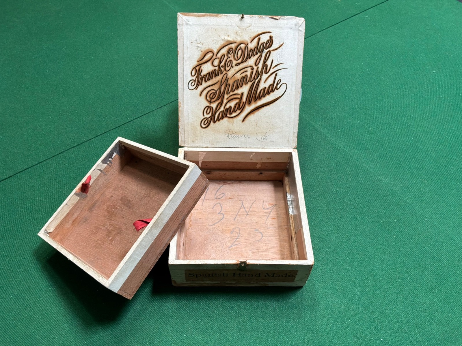 Antique 1880s Frank E. Dodge Spanish Hand Made Cigar Box w/ Tax Stamp – Wood