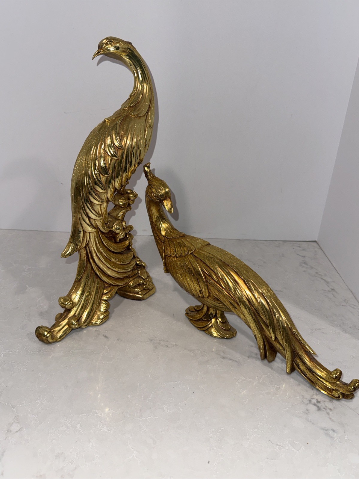 Vintage Syroco Hollywood Regency Style Golden Pheasant Pair Statues SALE