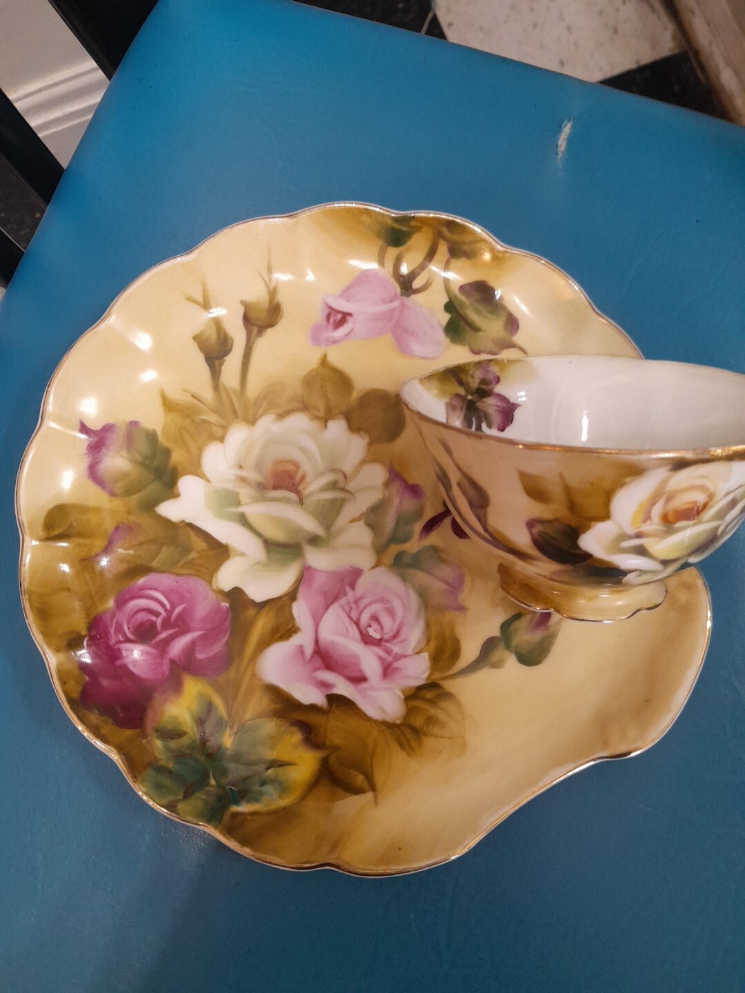 Victorian Lefton China Snack Plate With Tea Cup Hand Painted Vintage Victorian Lefton China Snack Plate With Tea Cup Hand Painted Vintage