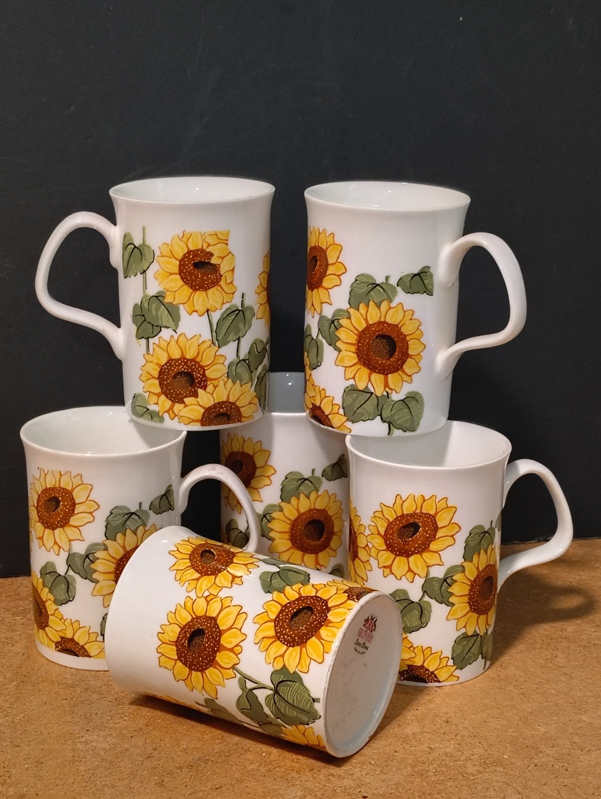 Vintage Hitkari Potteries Bone China Sunflower Mugs - Set of 4 - Made in India