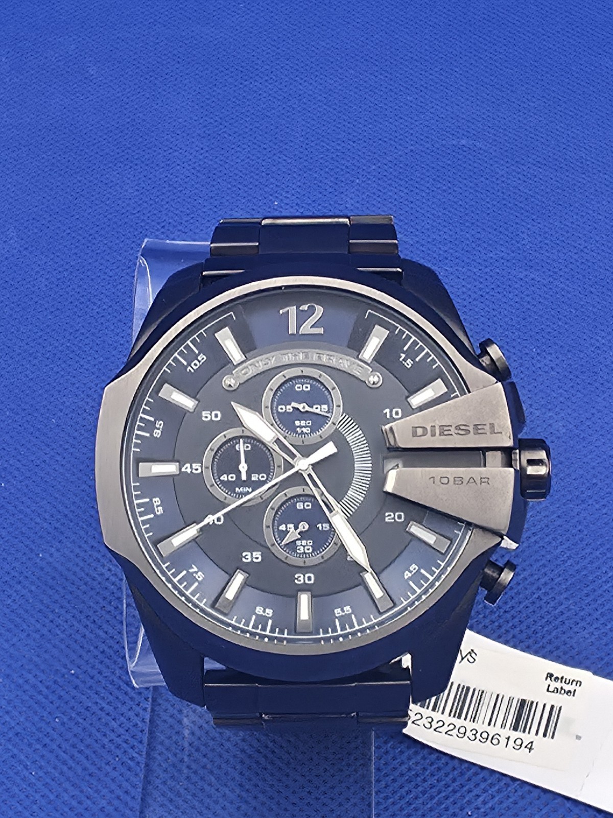 DIESEL DZ4329 Quartz Analog MEN Blue-Dial Black-Band Wristwatch [P8W5Y]