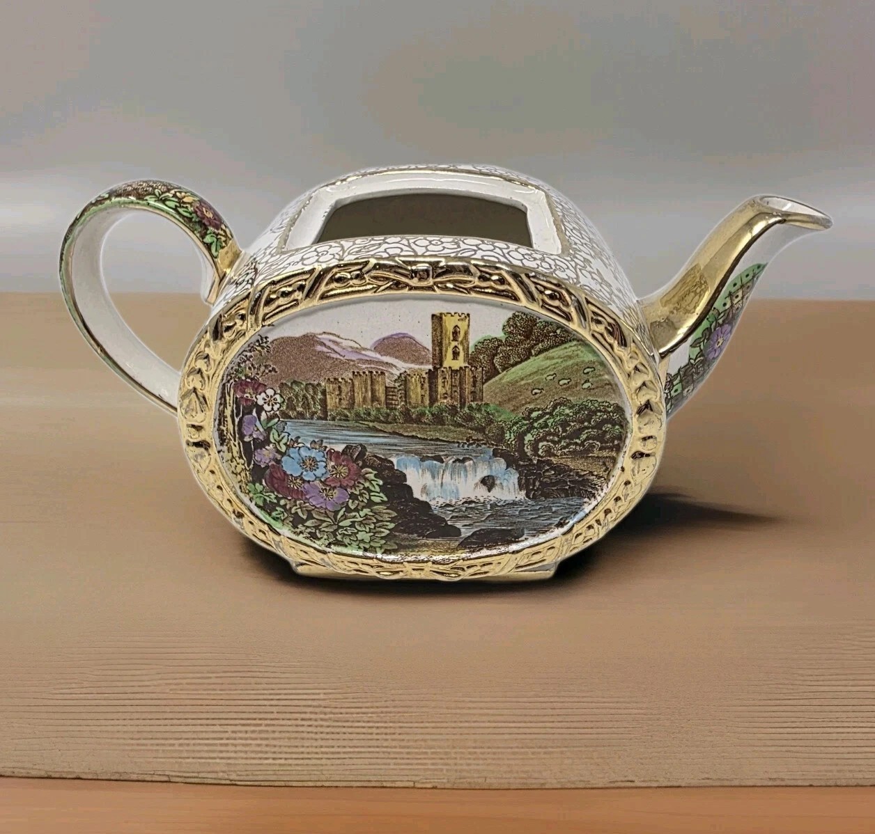James Sadler Abbey Falls Ceramic Teapot Made in England c1930 No Lid Vintage