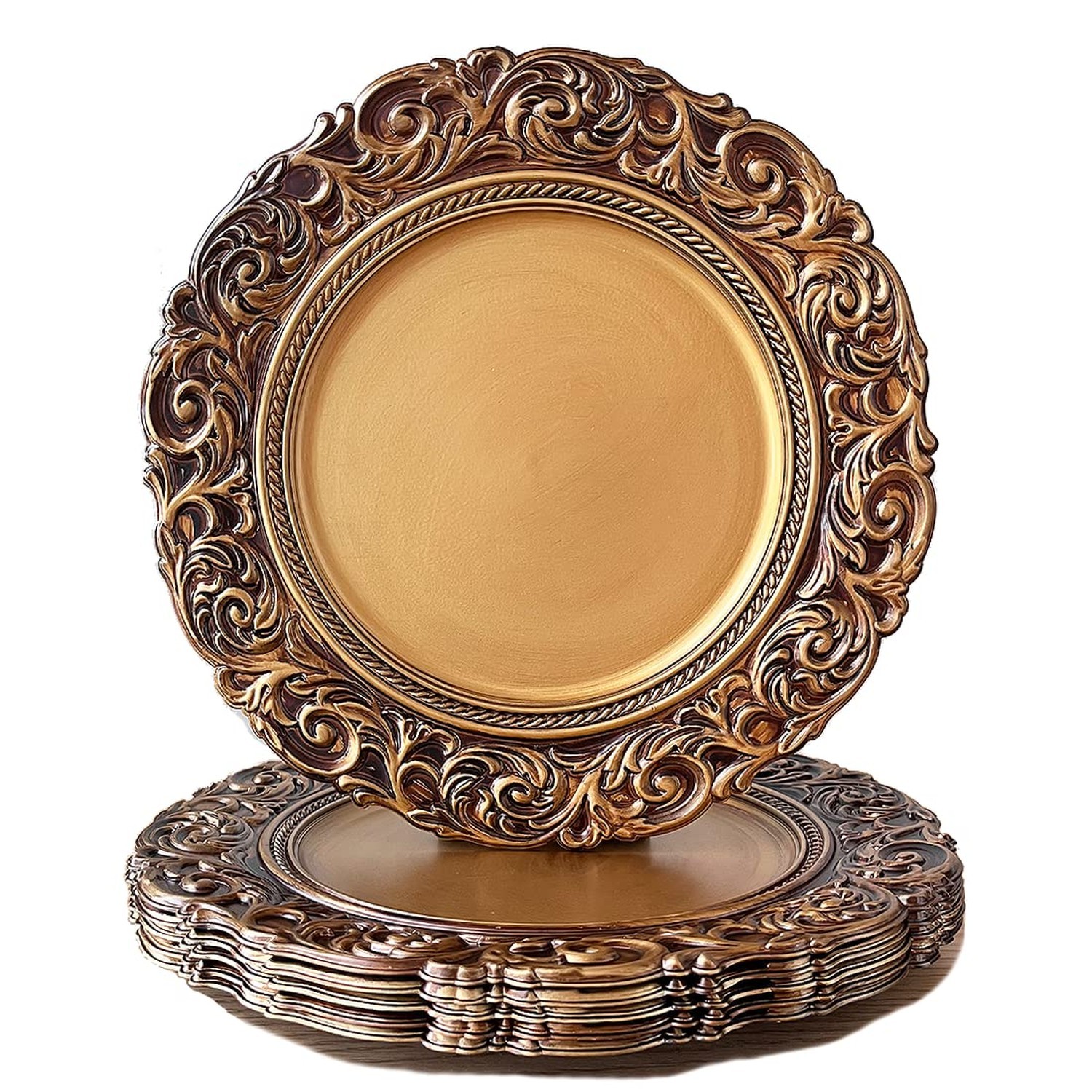 Antique Gold Charger Plates, 13 Inch Dinner Plate Chargers Round Server Ware.... Antique Gold Charger Plates, 13 Inch Dinner Plate Chargers Round Server Ware....
