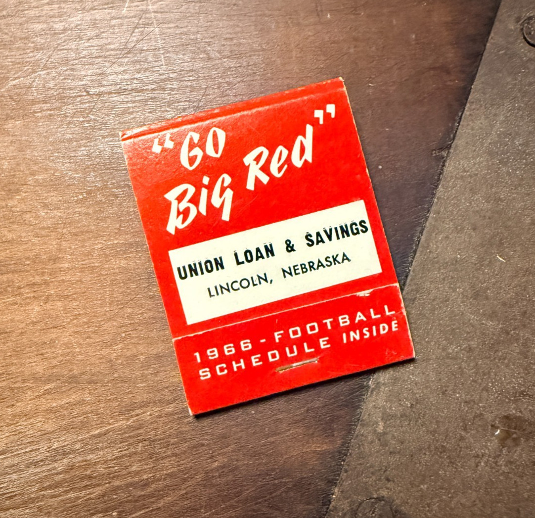 1966 Nebraska Cornhuskers Go Big Red Full 20 Matchbook Football Schedule