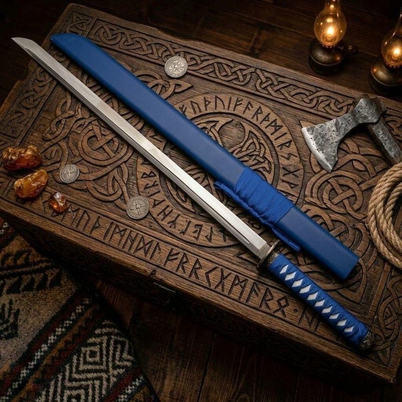 Japanese samurai sword | Premium Stainless Steel Katana Sword with Blue Scabbard