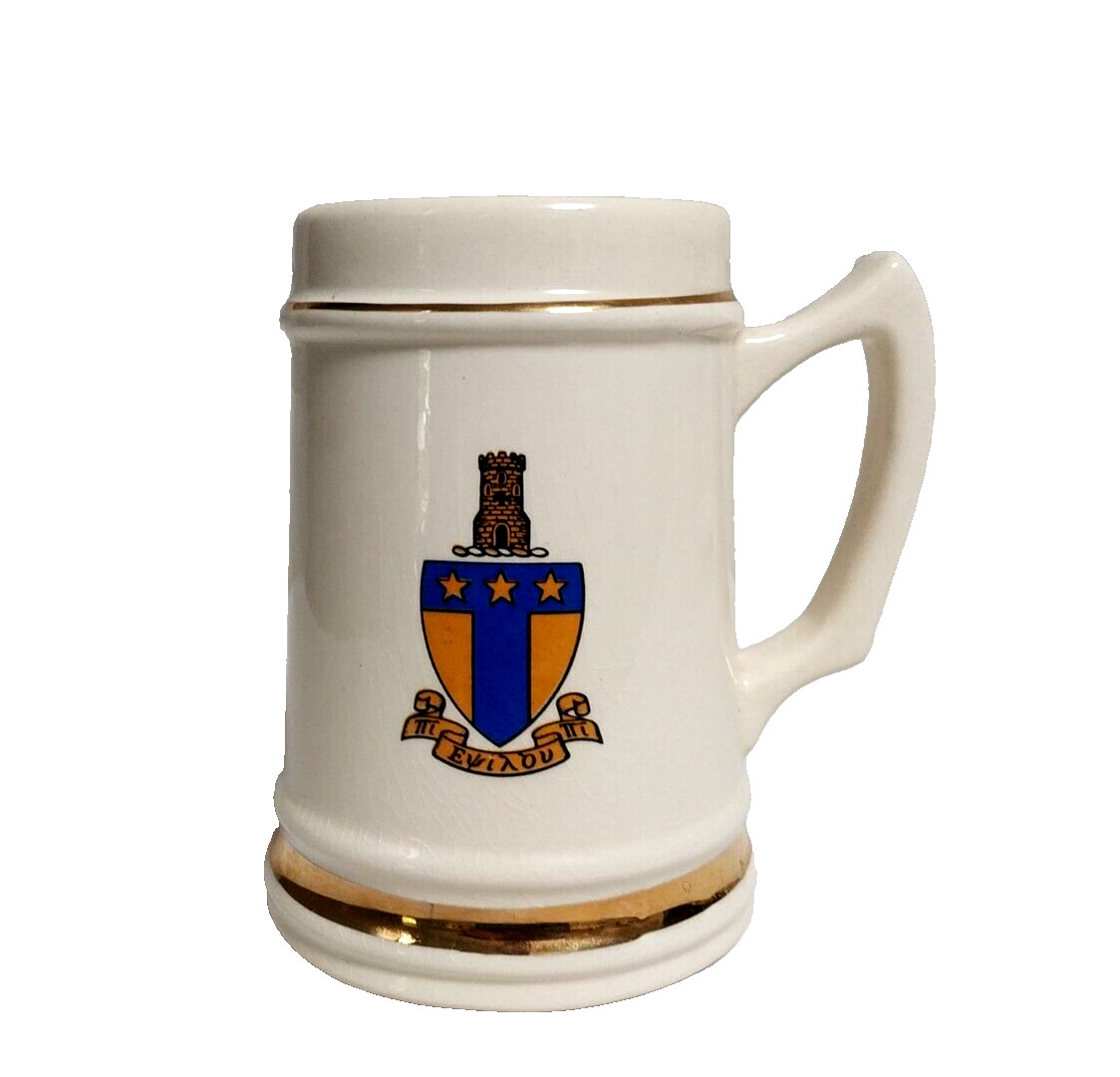 VINTAGE L.G. BALFOUR BEERSTEIN MUG ATTLEBORO, MA GOLD TRIM 3 STARS BLUE GOLD