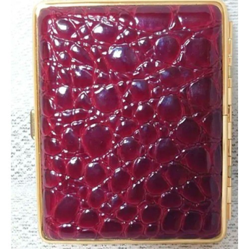 Tsubota Pearl Cigarette Case Tobacco Case for 20 Cigarettes Enamel Leather Red