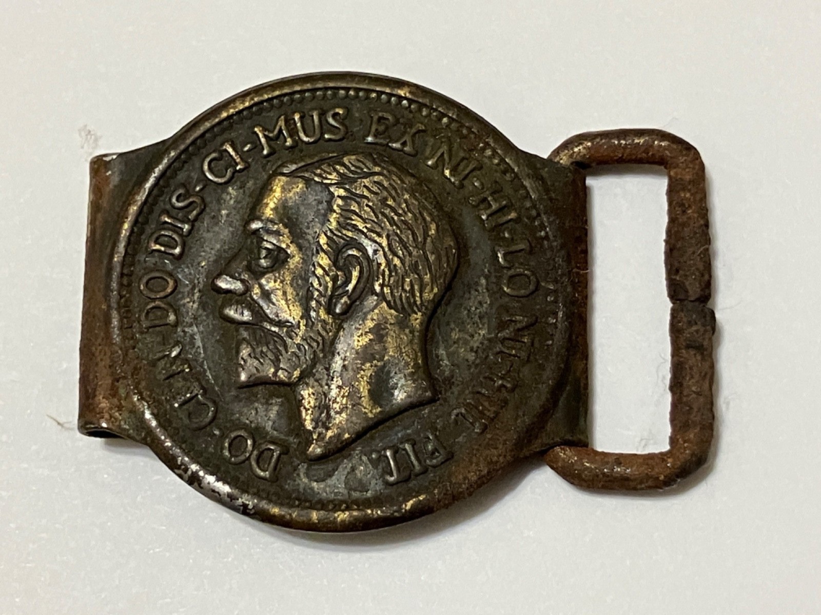 OLD VTG KING GEORGE V BELT BUCKLE FREEMASONRY MEDALLION ?