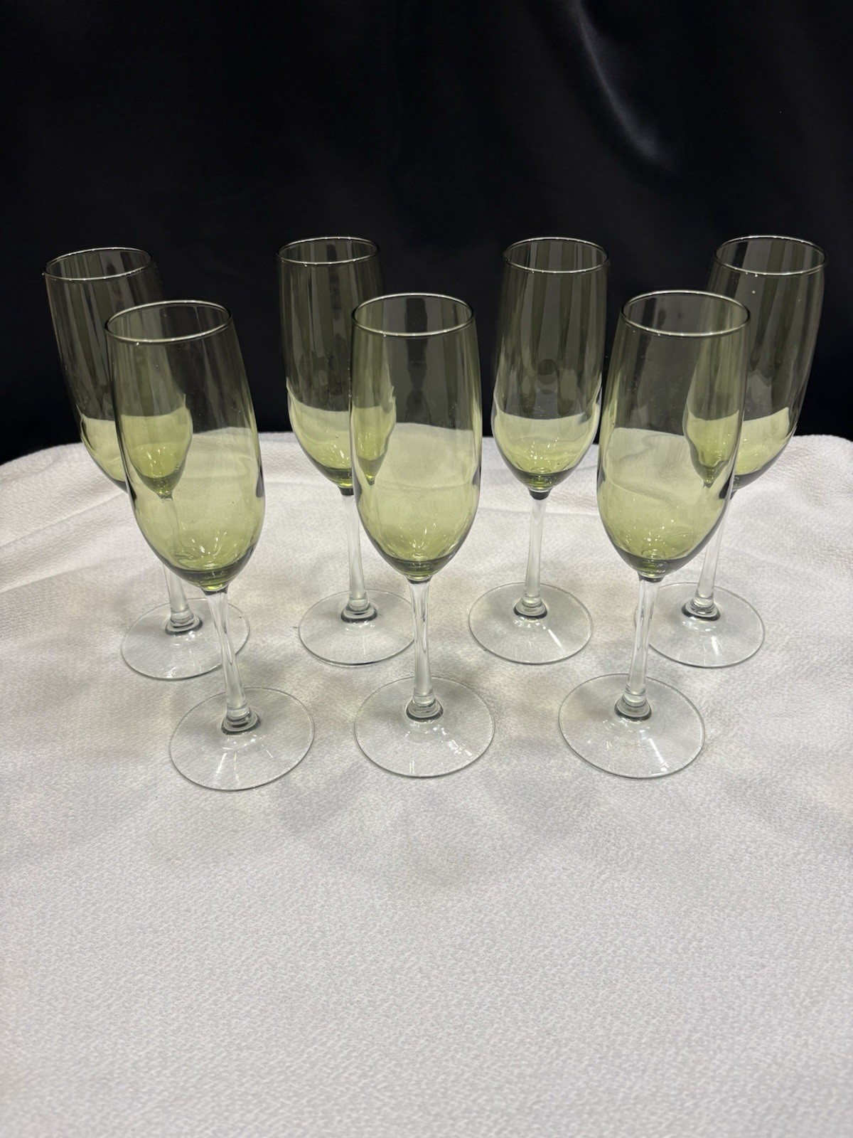 Six (6) Vina by Libbey Glass Company 9 1/4” Green Fluted Champagne Glasses