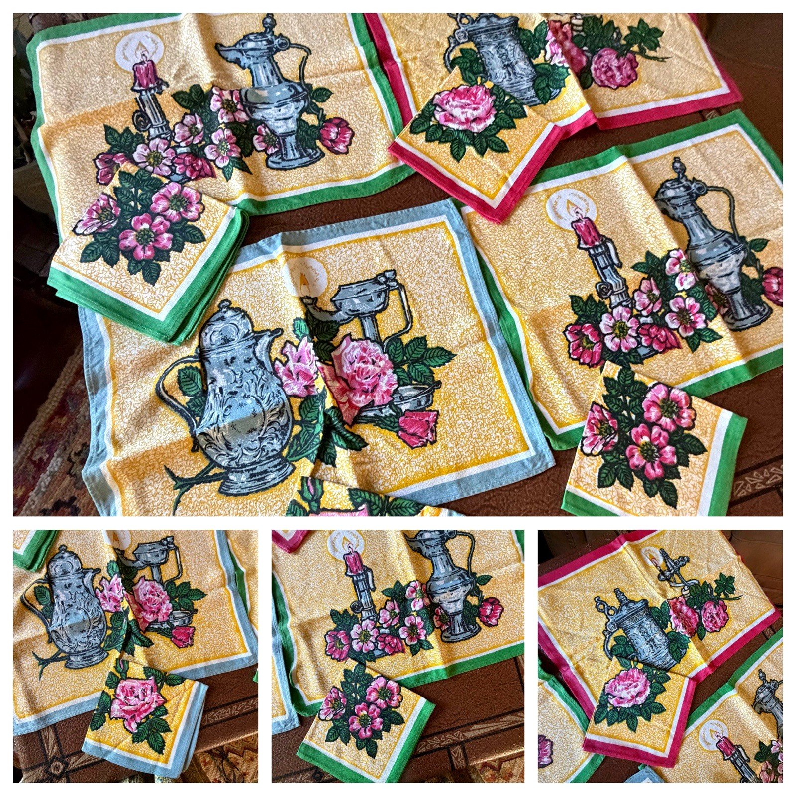 VTG 1970\'S  WOODBLOCK PRINTED POLISH SLAVIC LINEN NAPKINS & PLACEMATS -  QTY-8