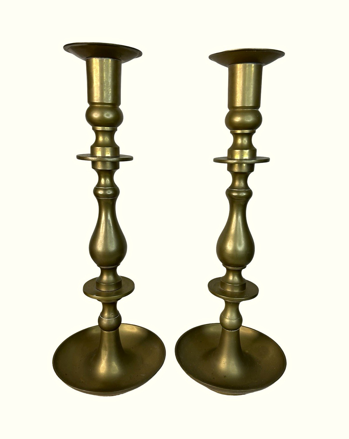 Vintage Pair of Large Brass Candleholders 15.5