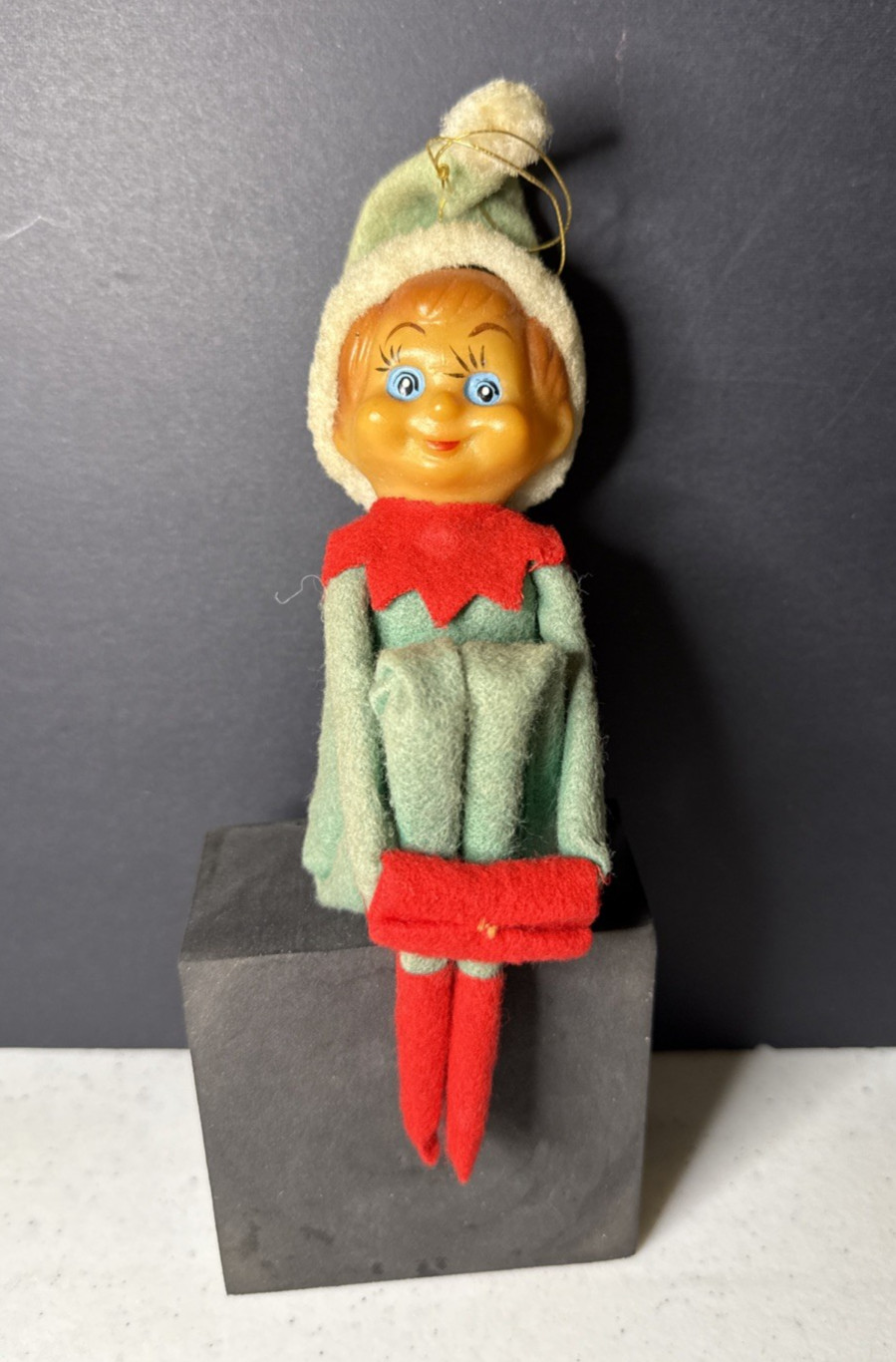 Knee Hugger Elf Pixie Christmas Green & Red Vtg Japan