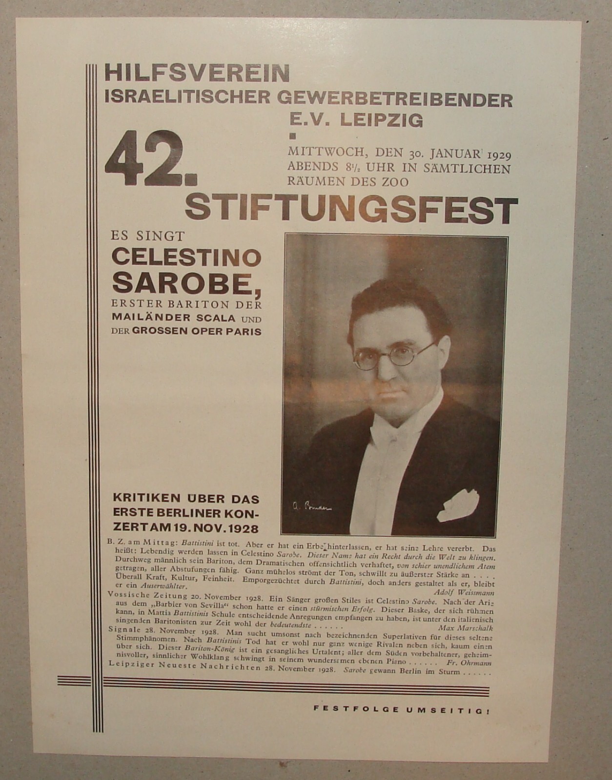 Germany Ad Jewish 1929 German   Leipzig CELESTINO SAROBE Concert Opera Music