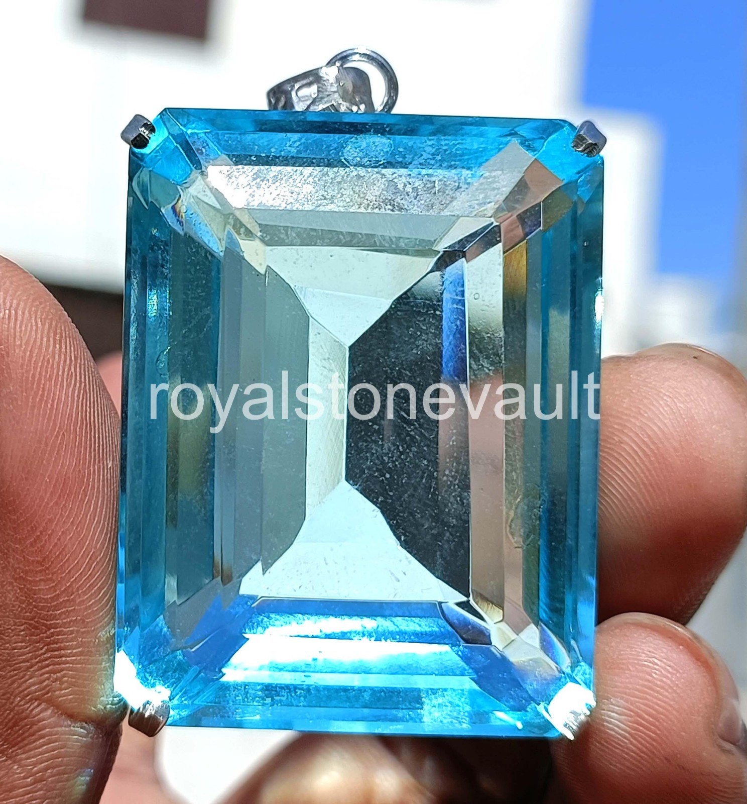 204 Ct Natural Blue Aquamarine Emerald Shape 925 Silver Pendant IGL Gems 6MHV