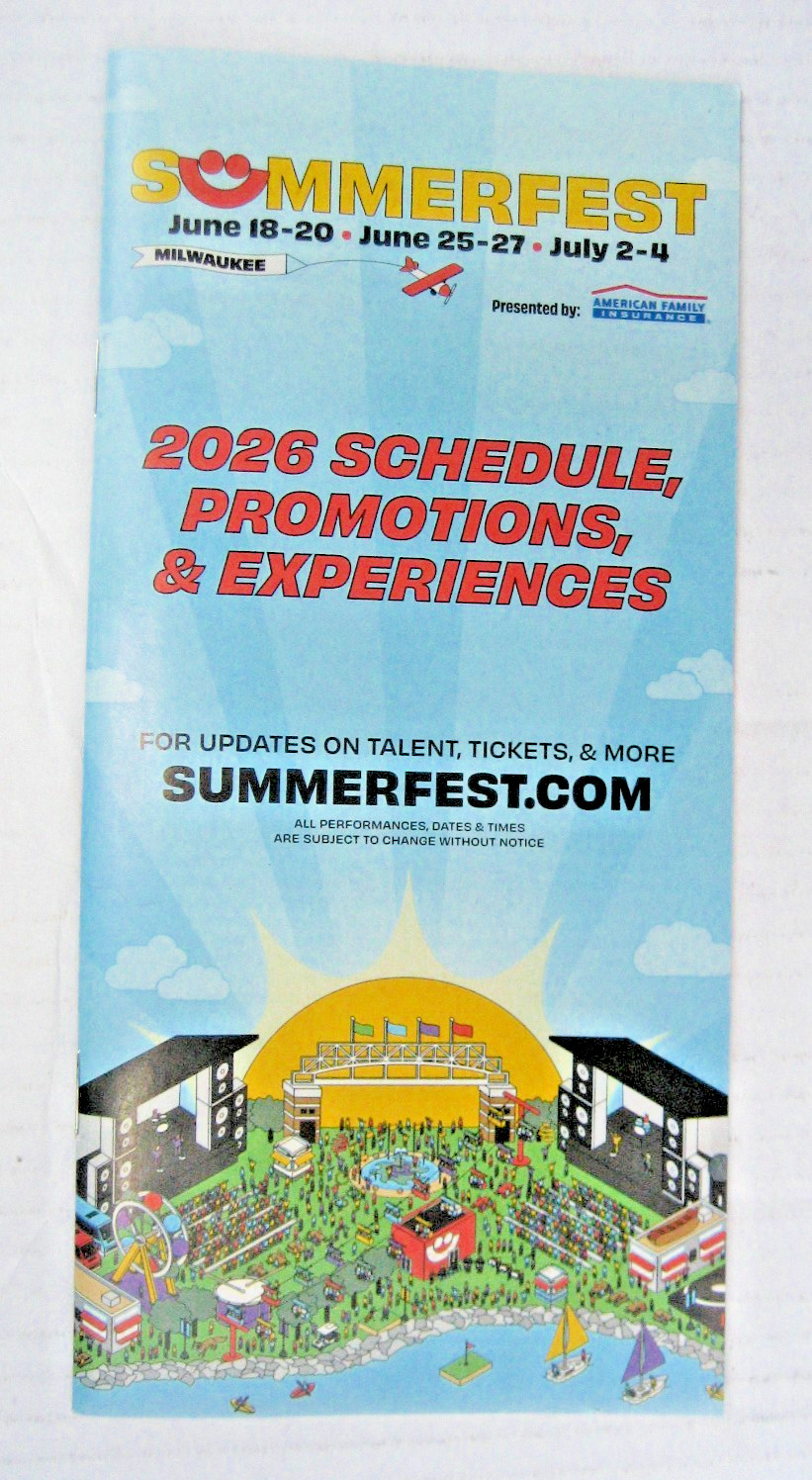 SUMMERFEST  2026 Concert Tour  Milwaukee Festival  Pamphlet Schedule listing