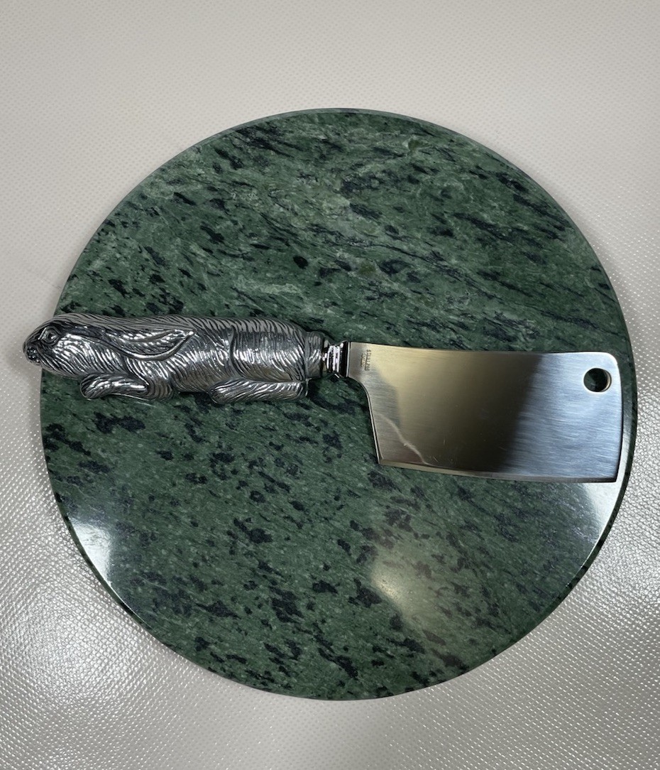 Vintage 1988 Arthur Court Marble Cheese Cutting Board And Rabbit Meat Cleaver Vintage 1988 Arthur Court Marble Cheese Cutting Board And Rabbit Meat Cleaver